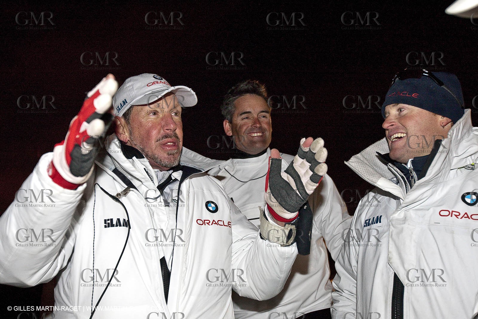 14 02 2010 - Valencia (ESP) - 33rd America's Cup - BMW ORACLE Racing - Race 2 - Larry Ellison - Russell Coutts - Glenn Ashby