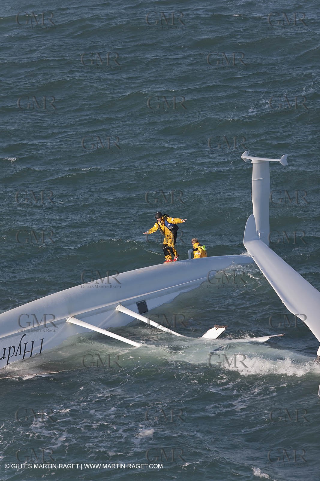 21 12 2008 - Port Saint Louis du Rhône (South of France) - The Hydroptere just after its capsize when trying to beat the overall sailing speed record