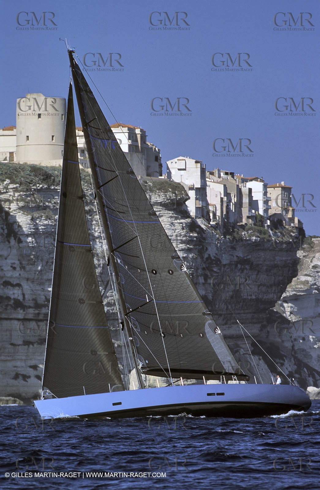 Carerra Wally yacht sailing in Bouches de Bonifaccio (Corsica)