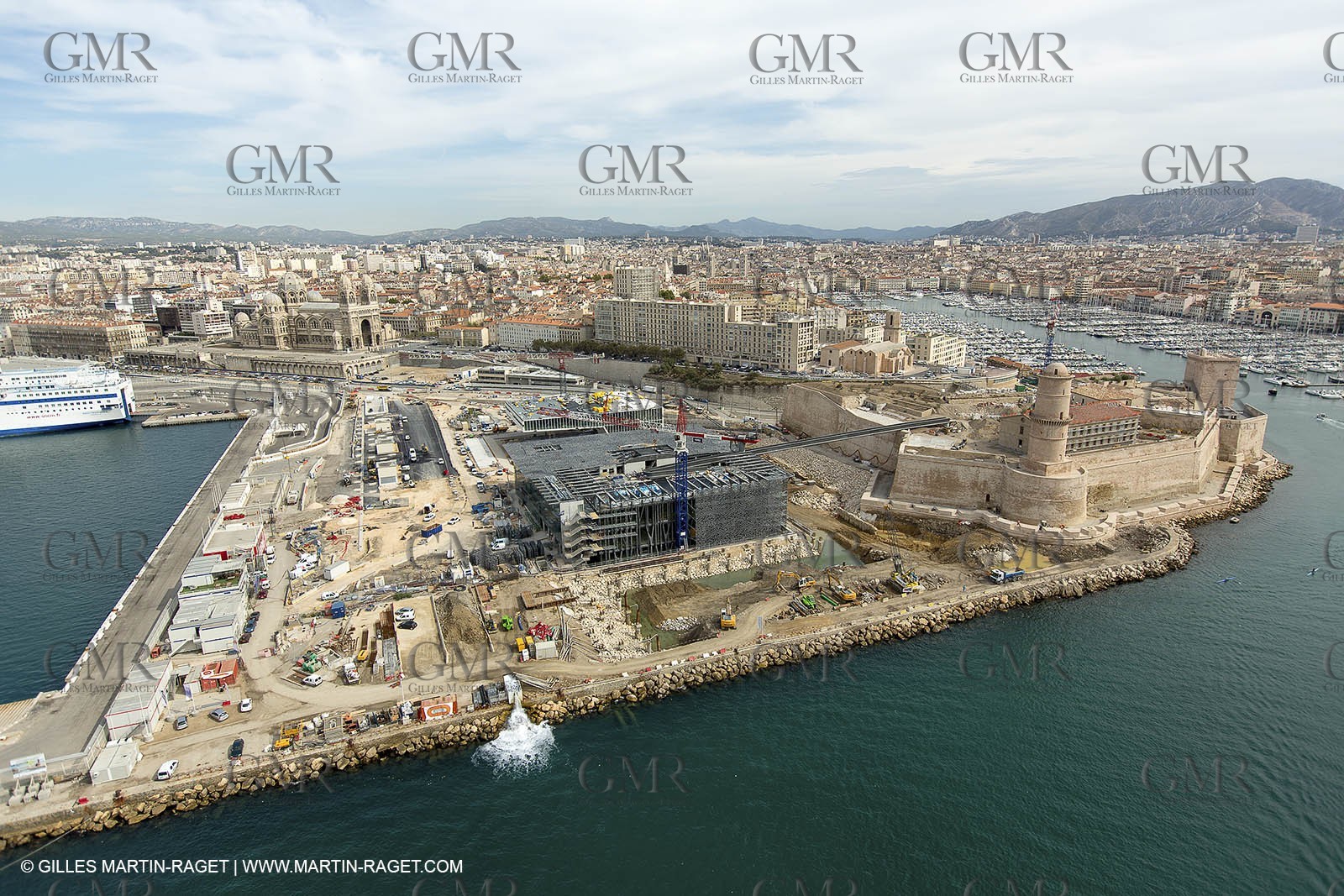 28 09 2012 - Marseille (FRA,13) - Travaux sur le Vieux Port, Construction du MUCEM, Renovation du Fort Saint Jean, construction du Centre Régional de la Meriterranée, CEREM,