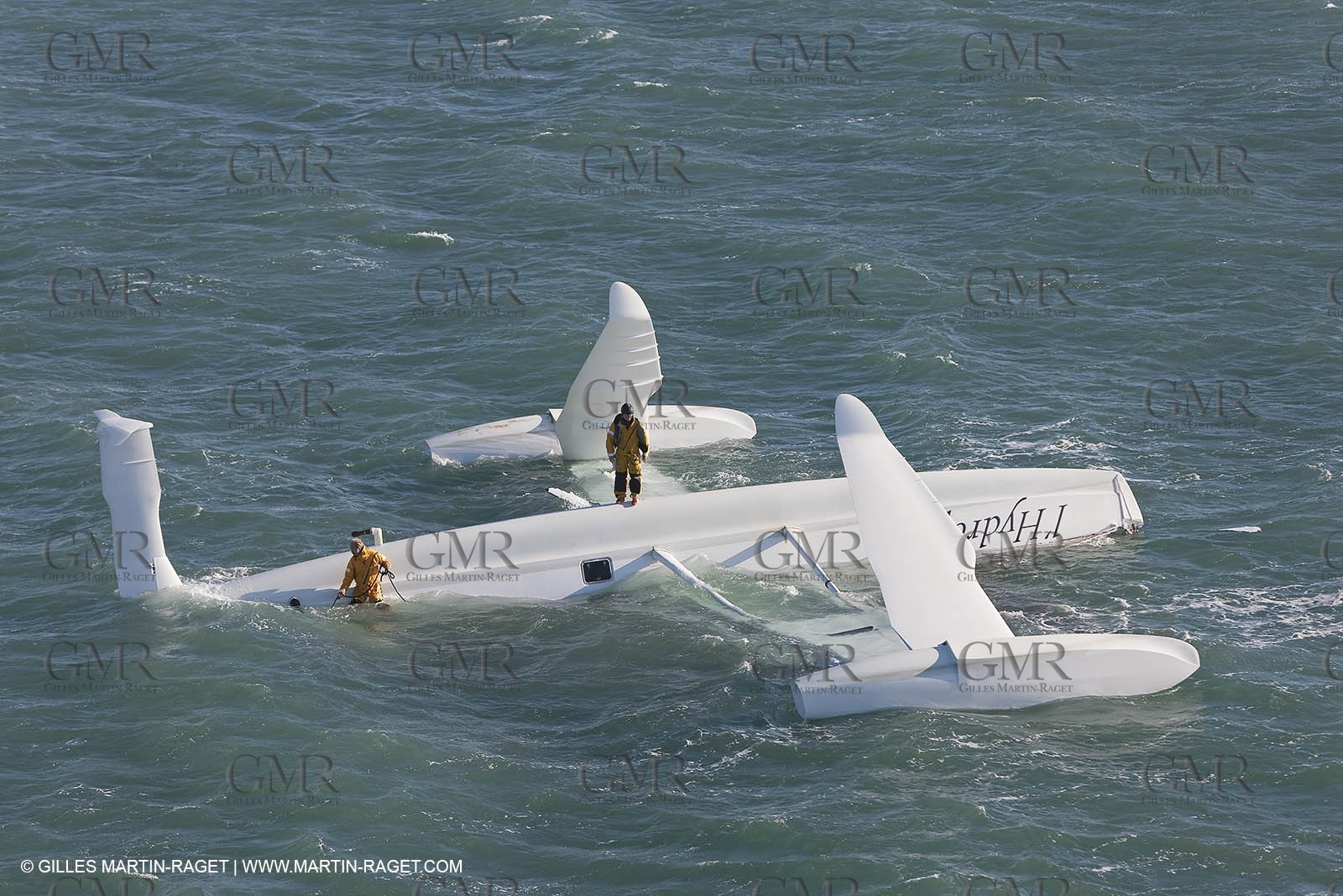 21 12 2008 - Port Saint Louis du Rhône (South of France) - The Hydroptere just after its capsize when trying to beat the overall sailing speed record