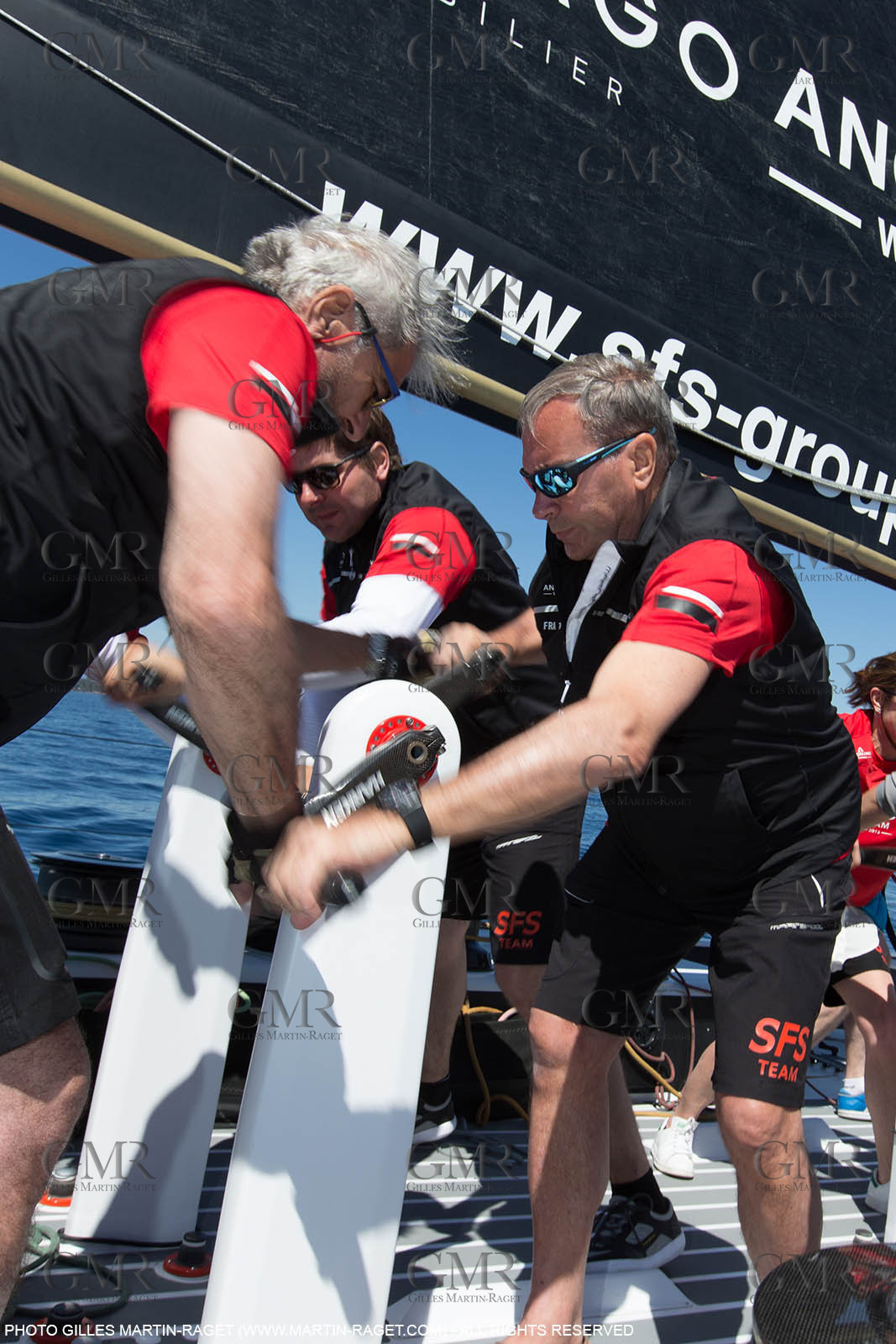05 05 2016, Porquerolles (FRA,83), Semaine de Porquerolles, célébration des 30 and de lla victoire de l'Esprit d'Equipe dans la Whitbread, l'équipage se retrouve à bord du maxi SFS skippé par Lionel Péan