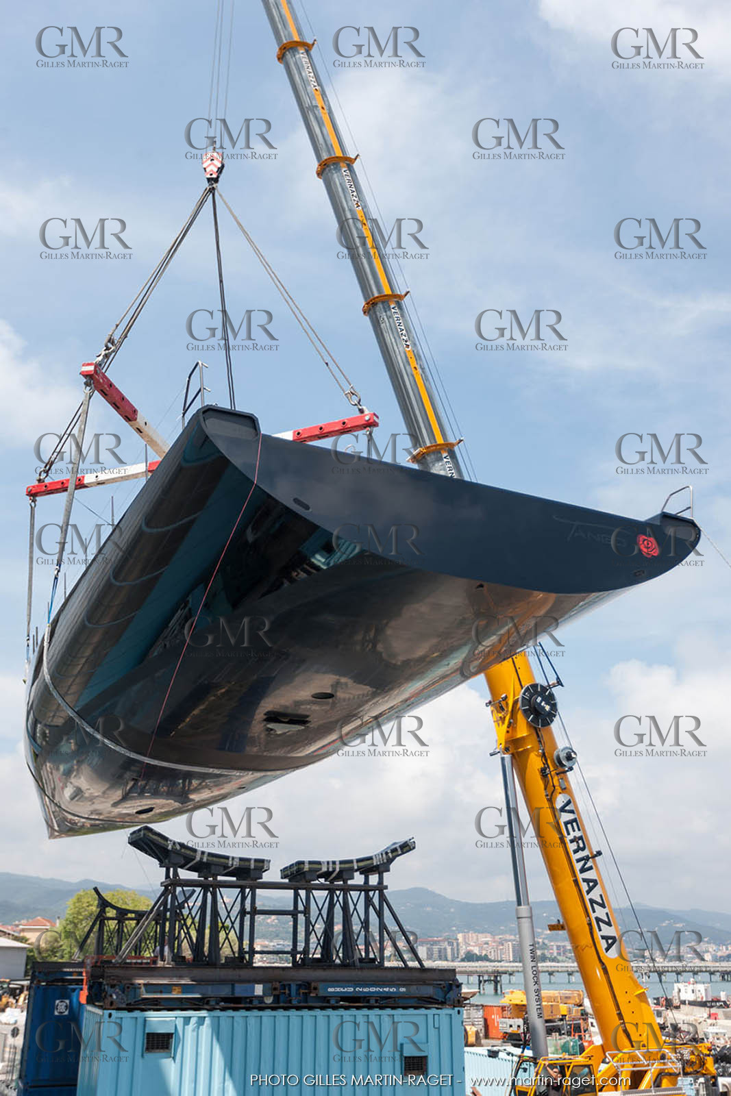 22 07 2017, Savona (ITA), Wally Cento Tango going out of the shed, Photo Gilles Martin-Raget