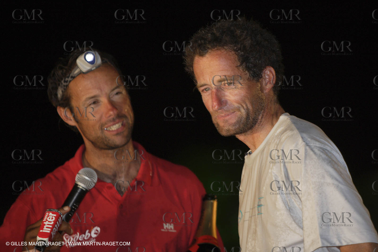 06 11 2006 - Pointe à Pitre Guadelupe (FRA) - Route du Rhum 2006 arrival - Thomas Coville (Sodebo) - Michel Desjoyeaux (Géant)