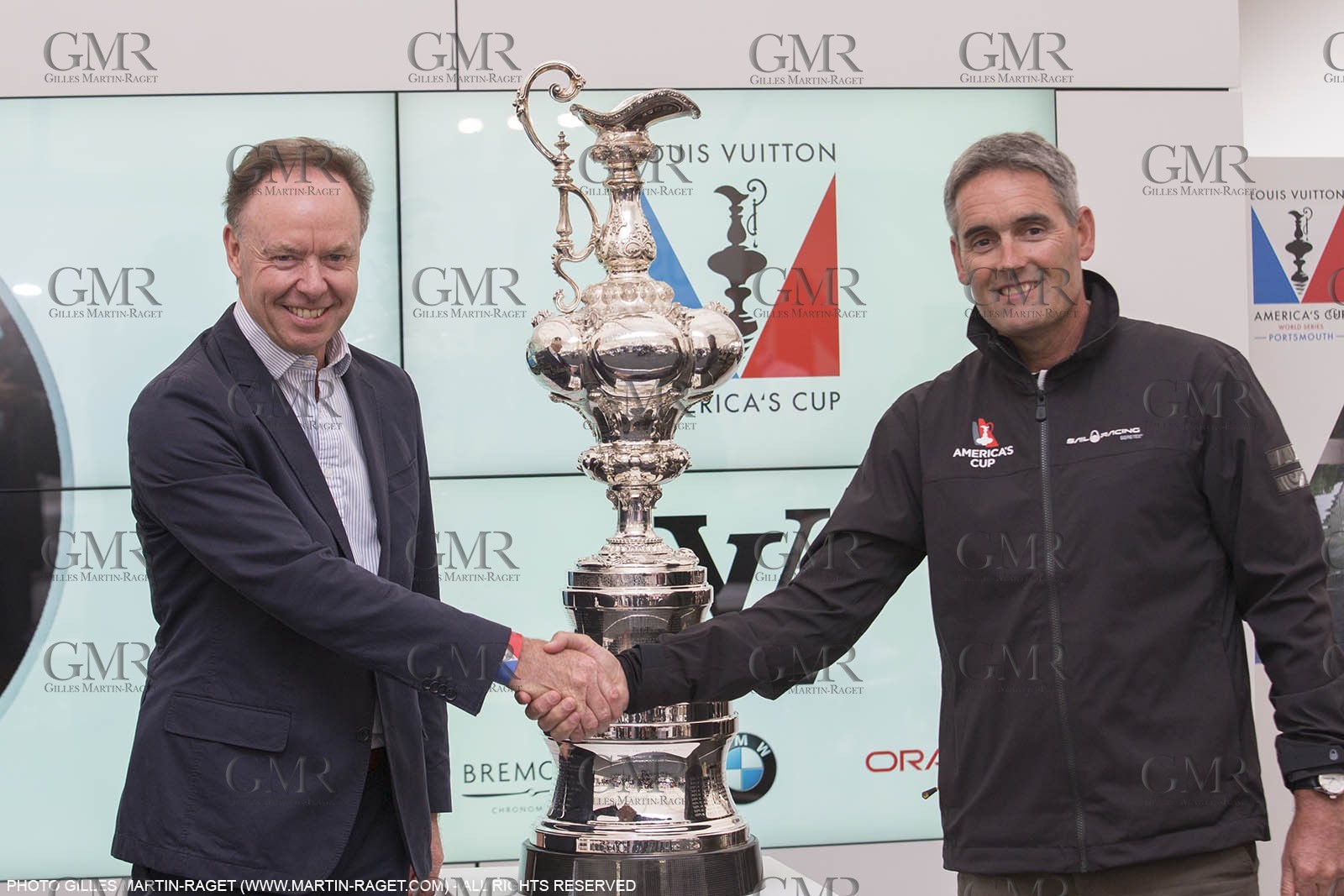 22 07 2015, Portsmouth (GBR), 35th America's Cup, Louis Vuitton America's Cup World Series Portsmouth 2015, Officail training, BMW Press Conference with James Spithill, Dr Ian Robertson (Head of Sales & Marketing BMW Group, Russell Coutts