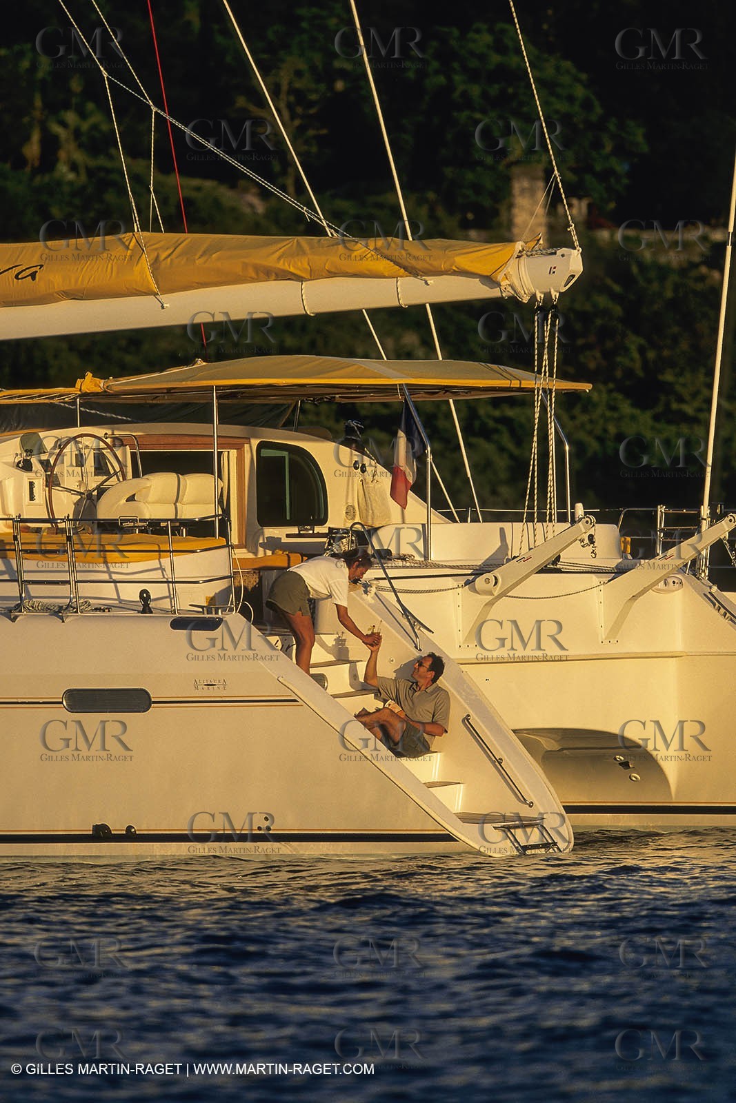 Sailing, cruising, multihull at the mooring