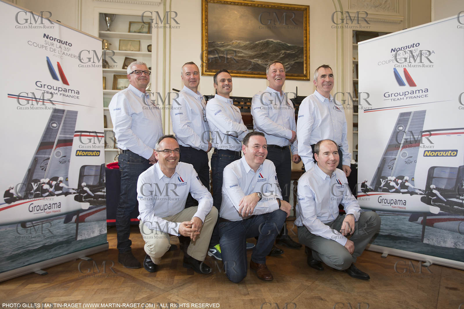 22 02 2016, Paris (FRA), 35th America's Cup, Groupama Team France announces Norauto as official partner at Yacht Club de France, Norauto and Franck Cammas
