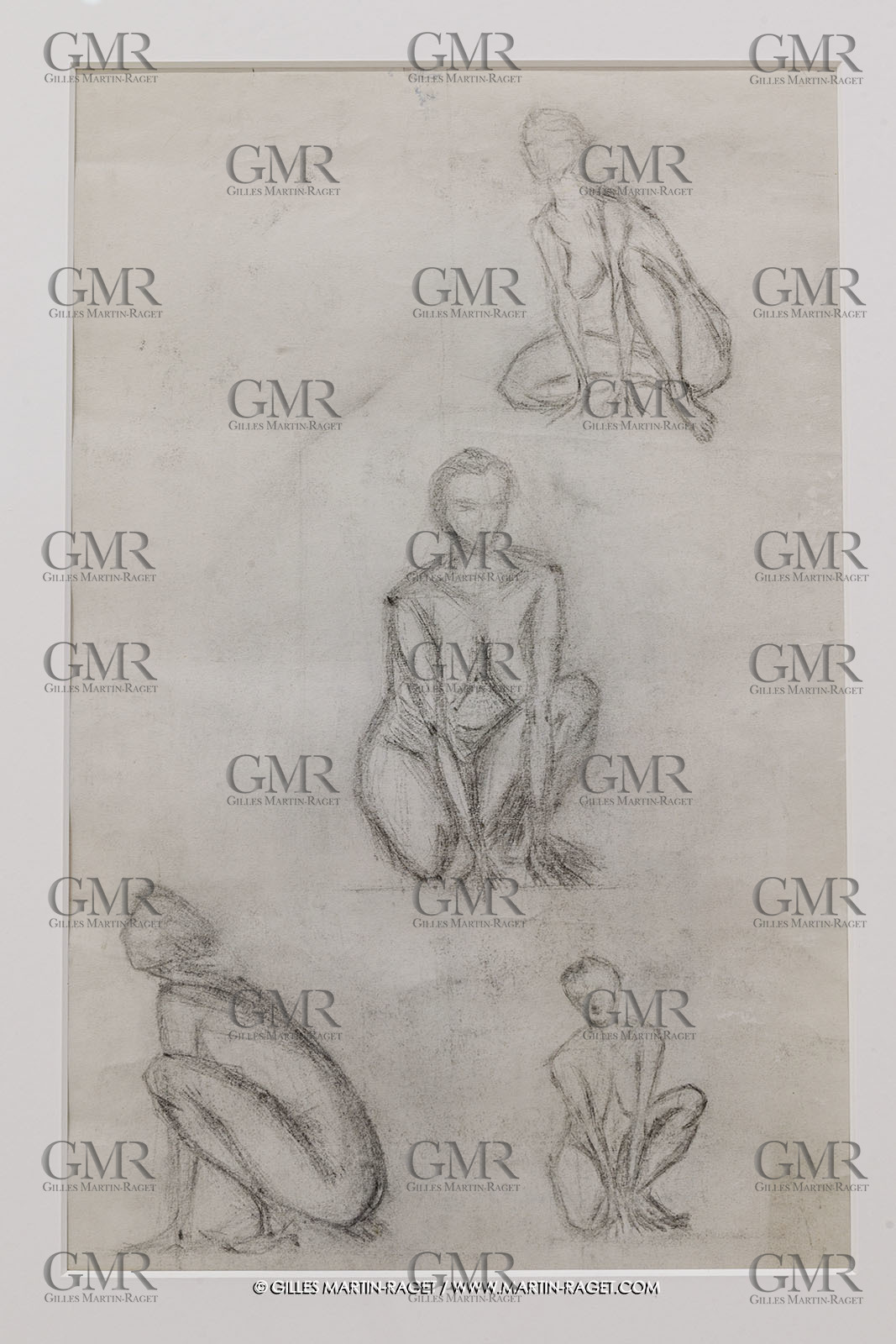02 05 2023, Paris (FRA), oeuvre de Germaine Richier, Exposition Centre Pompidou 2023, Sans titre [Etude de femme accroupie], vers 1940, Crayon sur papier, Collection particulière