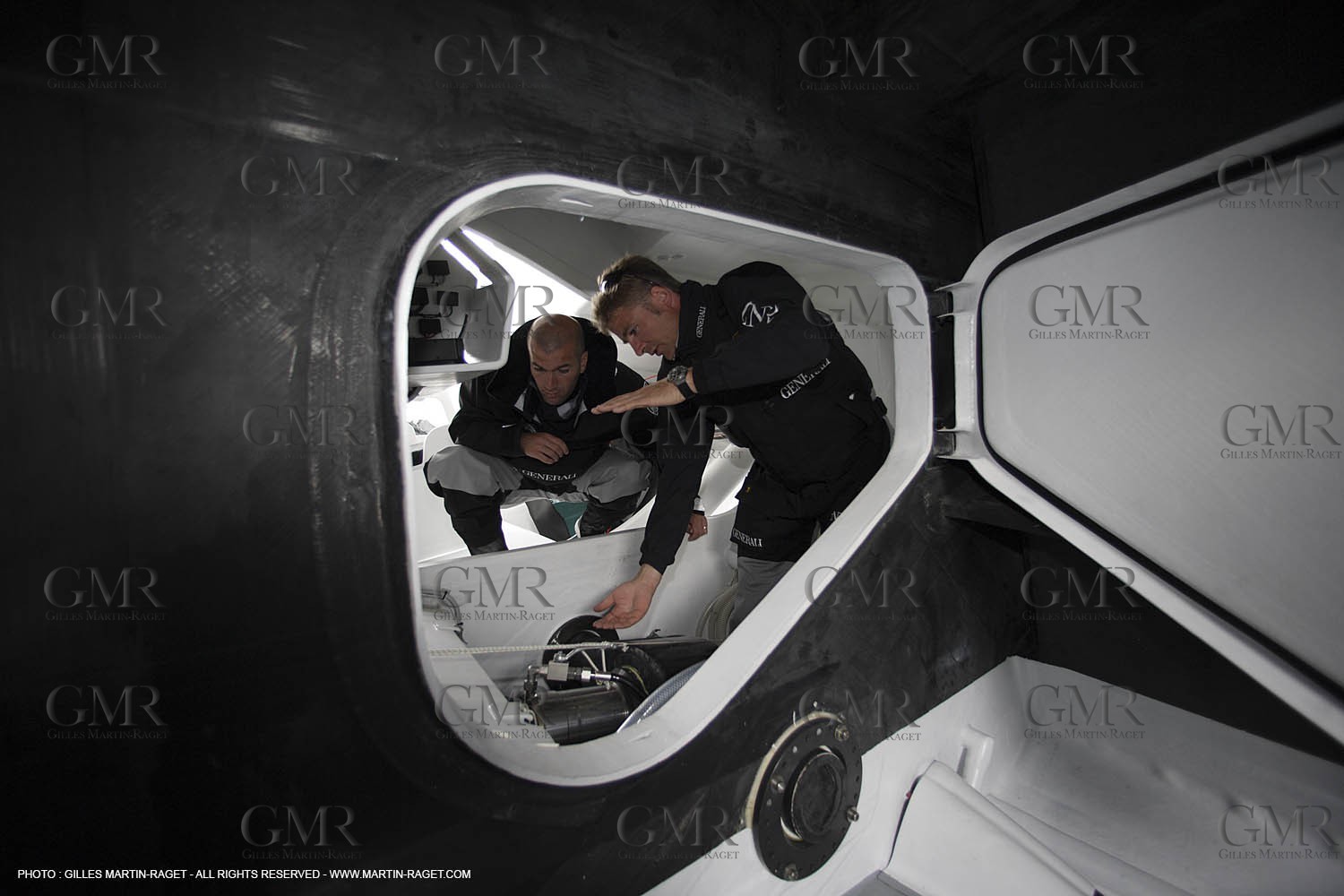 11 05 2007 - La Trinité sur Mer (France) - Yann Eliès Generali 60 open project for Vendée Globe - soccer champion Zinedine Zidane onboard