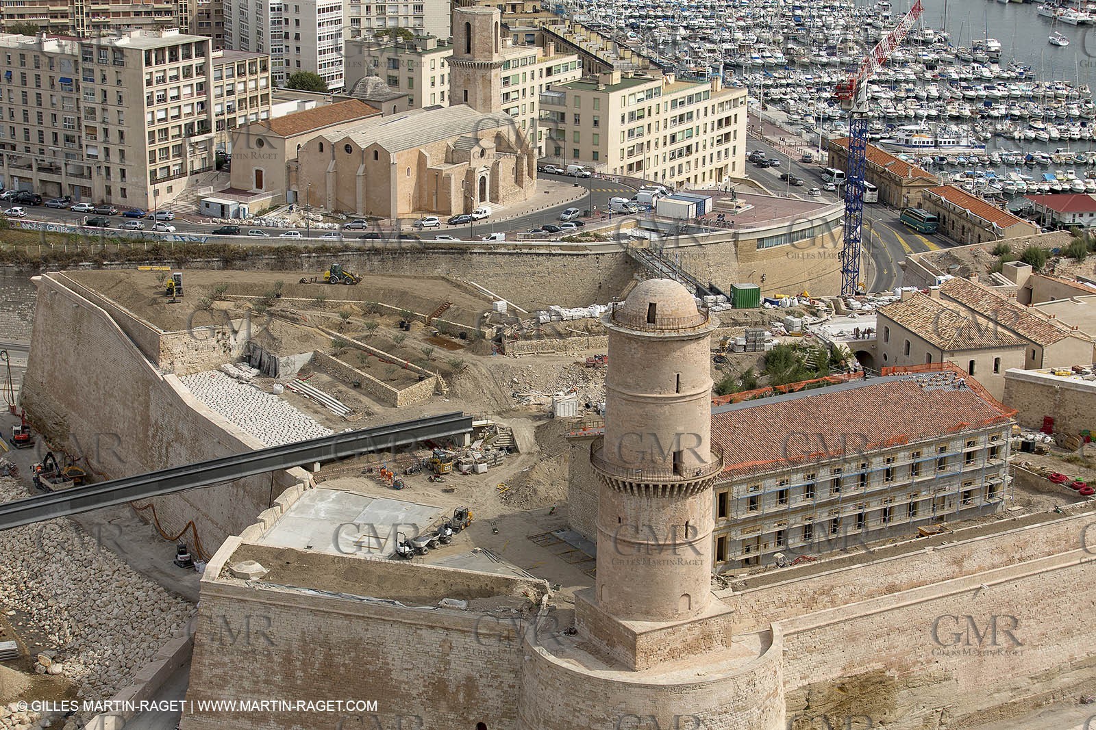 28 09 2012 - Marseille (FRA,13) - Travaux sur le Vieux Port, Construction du MUCEM, Renovation du Fort Saint Jean, construction du Centre Régional de la Meriterranée, CEREM,