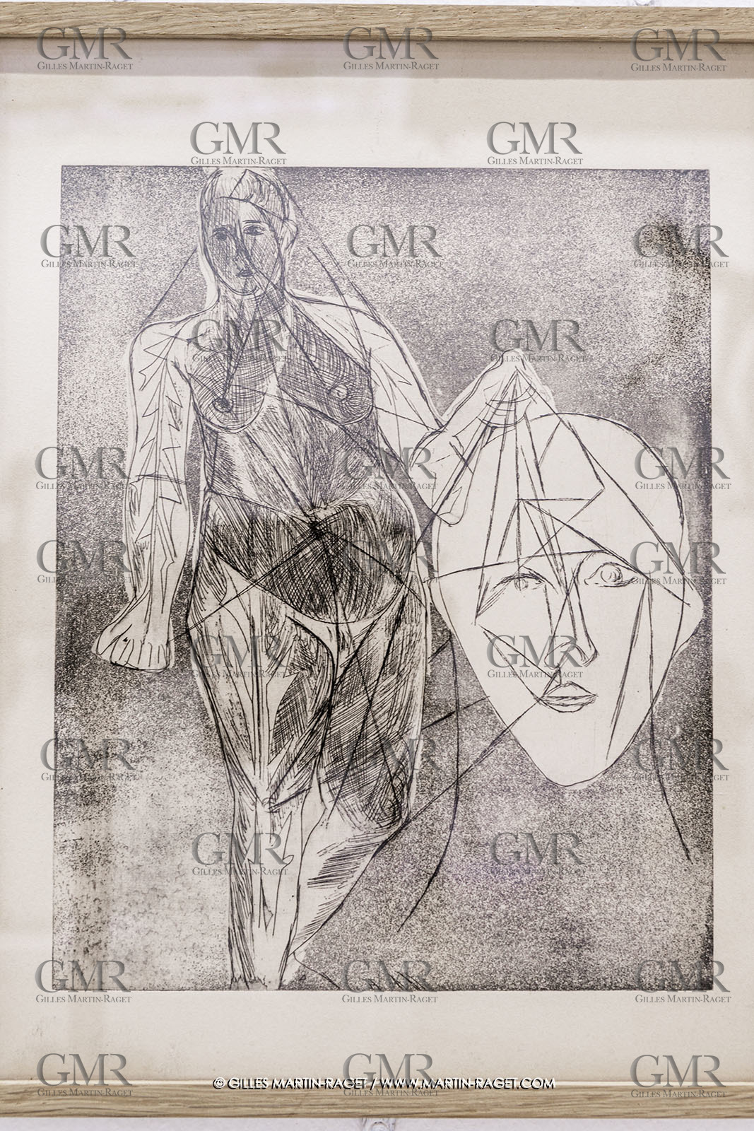 02 05 2023, Paris (FRA), oeuvre de Germaine Richier, Exposition Centre Pompidou 2023, Femme au visage vers 1950, Eau-forte sur papier, 31,5 x 24,5 cm, Collection particulière