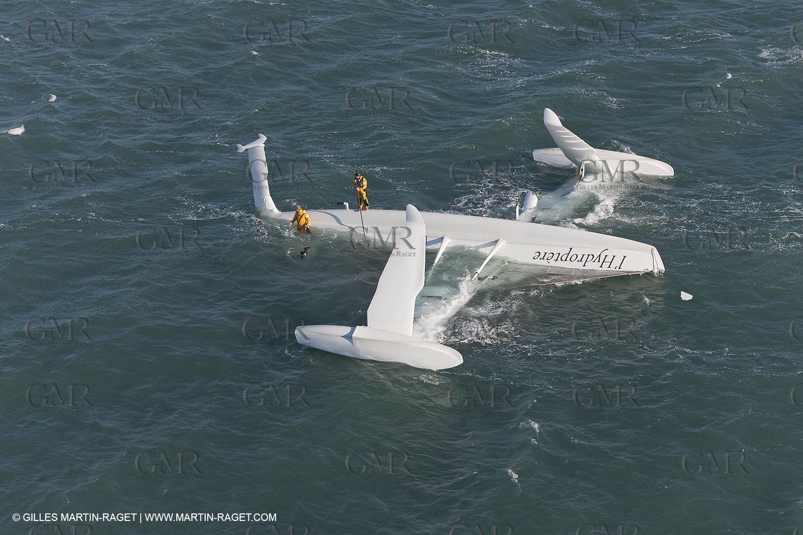 21 12 2008 - Port Saint Louis du Rhône (South of France) - The Hydroptere just after its capsize when trying to beat the overall sailing speed record