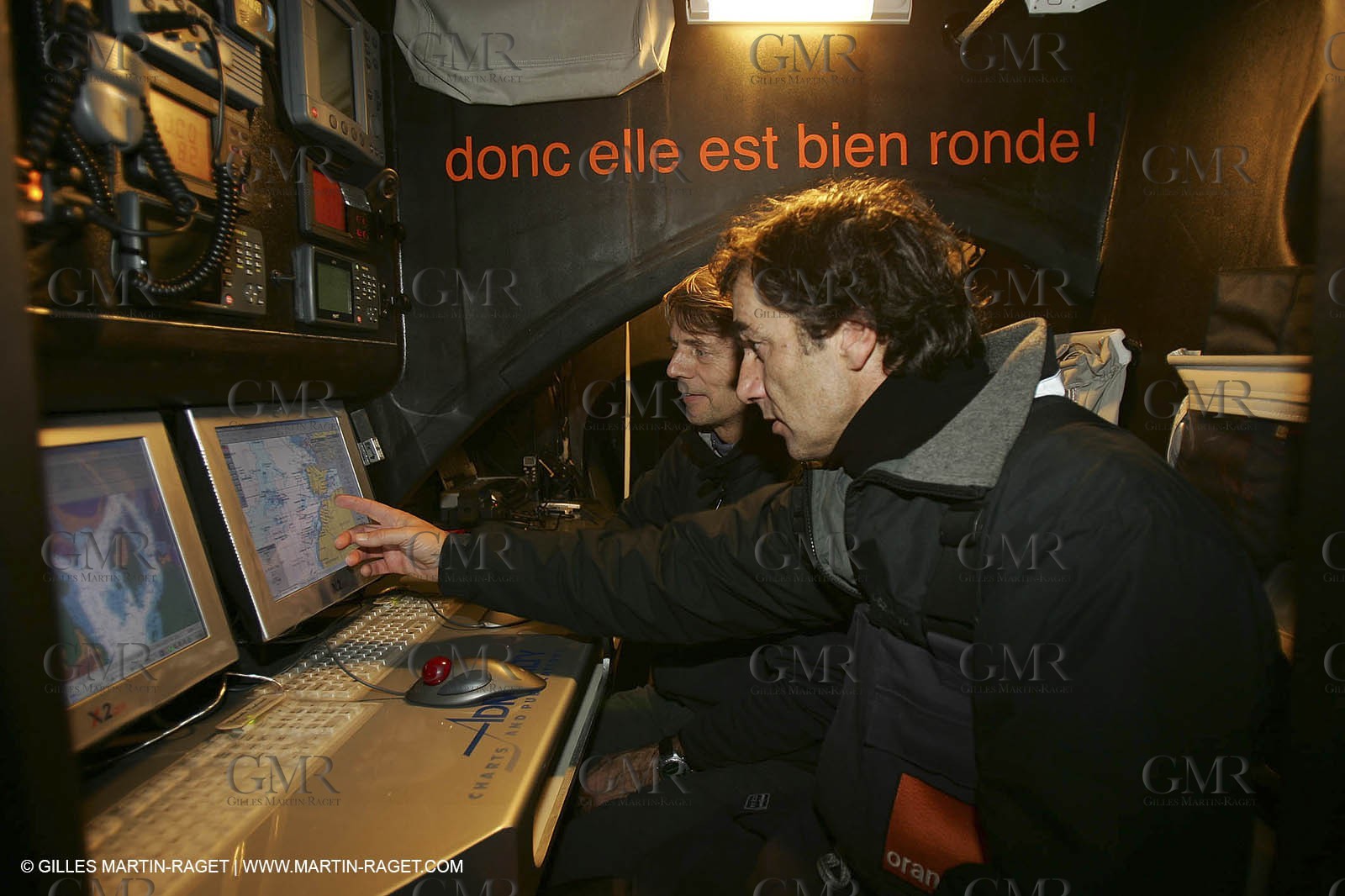 Orange II - Jules Verne Trophy - Training off Lorient - Bruno Peyron + Roger Nilson