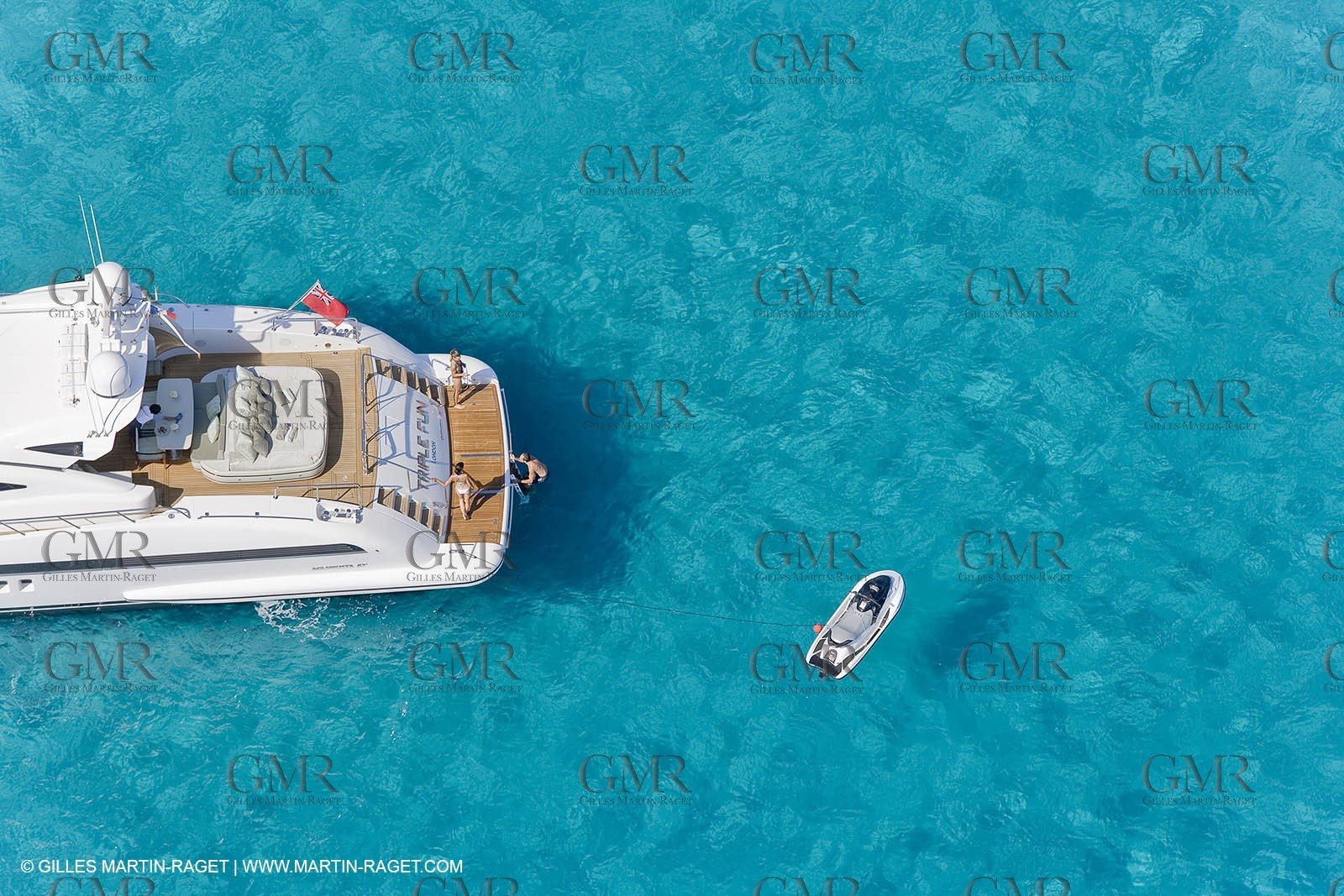 06 09 2007 - Saint Tropez (FRA, 83) - Superyachts - Motoryachts - Mangusta 92 Triple Fun in Saint Tropez - Mooring at Club 55 at Pampelonne Beach