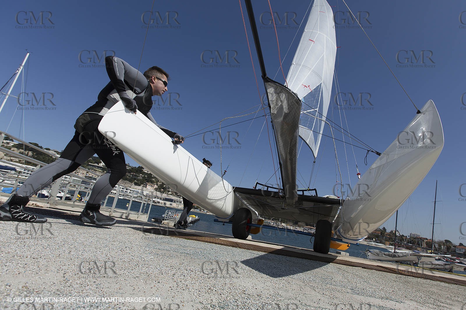 26 03 2013 - Marseille (FRA,13) - Ingrid Petitjean et Olivier backes training on their Nacra 17 in breezy conditions