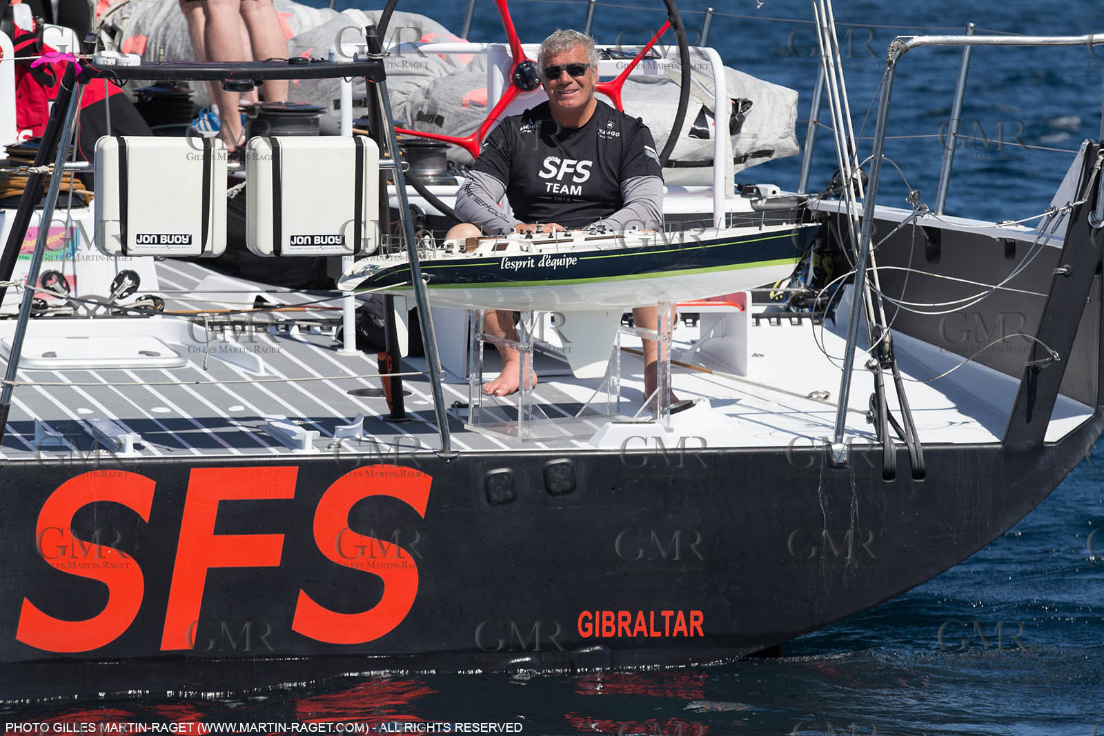 05 05 2016, Porquerolles (FRA,83), Semaine de Porquerolles, célébration des 30 and de lla victoire de l'Esprit d'Equipe dans la Whitbread, l'équipage se retrouve à bord du maxi SFS skippé par Lionel Péan