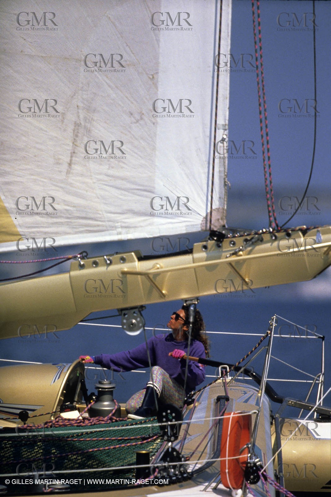 Florence Arthaud winner of the 1900 Route du Rhum on her boat Groupe Pierre 1er