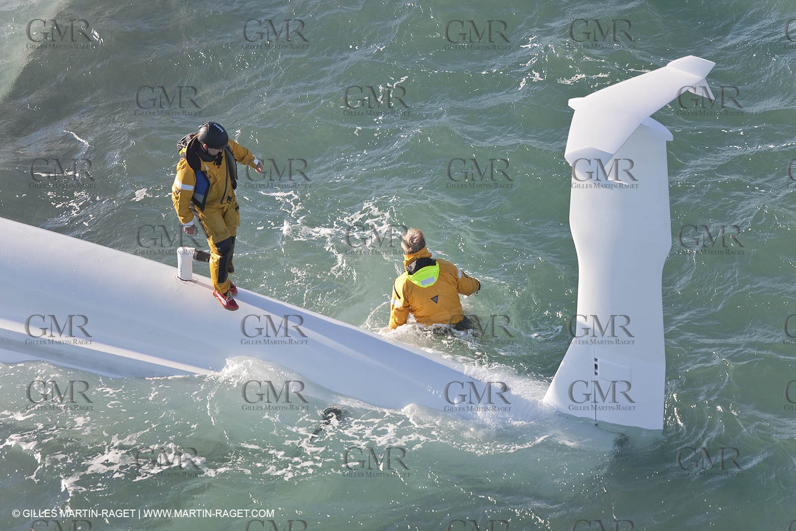 21 12 2008 - Port Saint Louis du Rhône (South of France) - The Hydroptere just after its capsize when trying to beat the overall sailing speed record