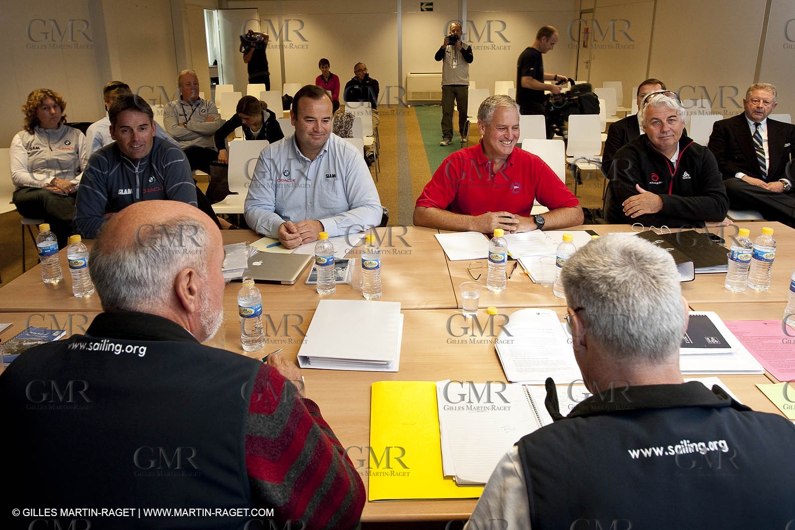 01 02 2010 - Valencia (ESP) - 33rd America's Cup - BMW ORACLE Racing - 1st Frebruary Jury Hearing  - l. to r. : Russell Coutts - Richard Slater - Hamish Ross - Brad Butterworth. backs : Brian Willis - David Tillett