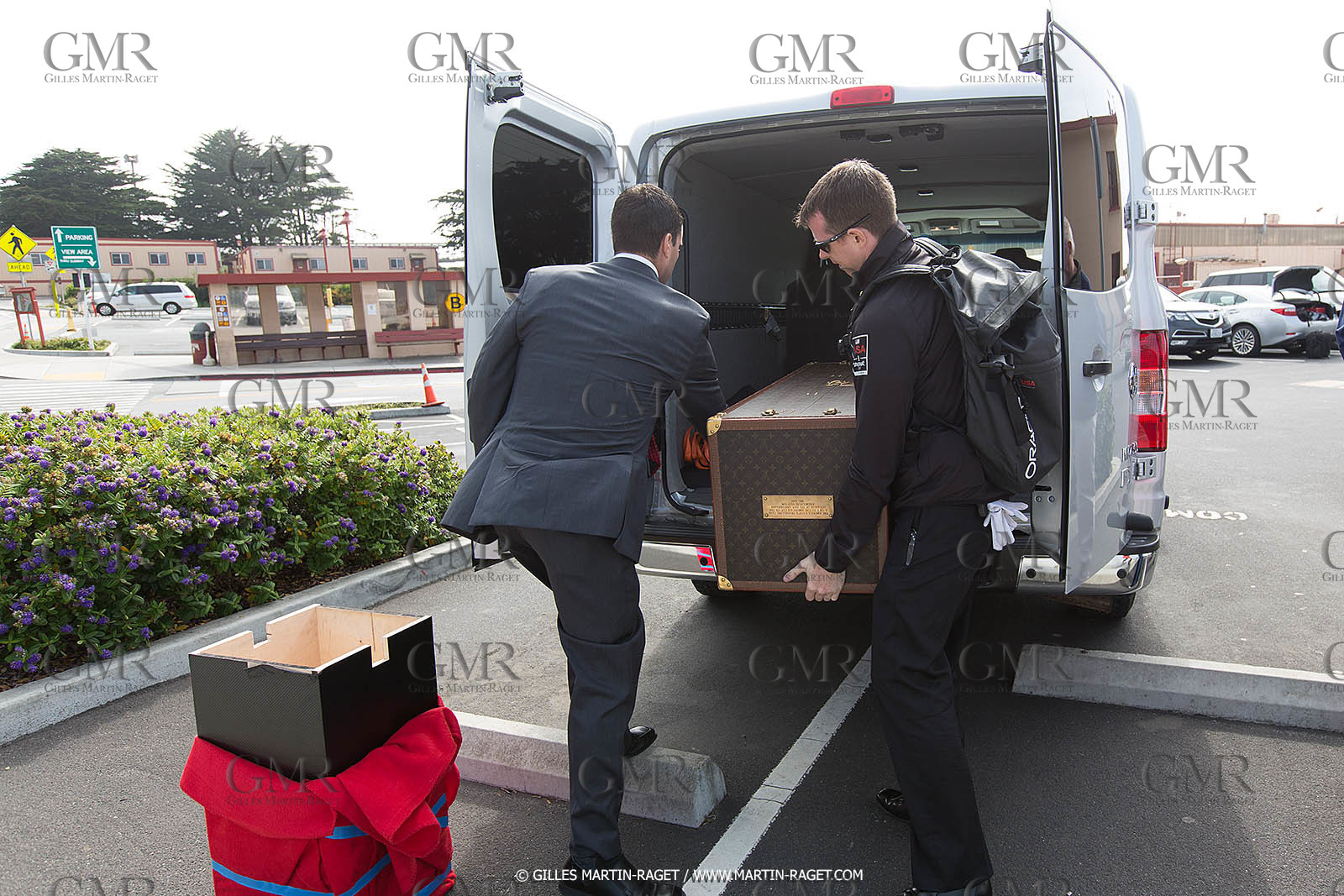 03 07 2013 - San Francisco (USA, CA) - 34th America's Cup - The America's Cup Trophy at the top of Golden Gate Bridge