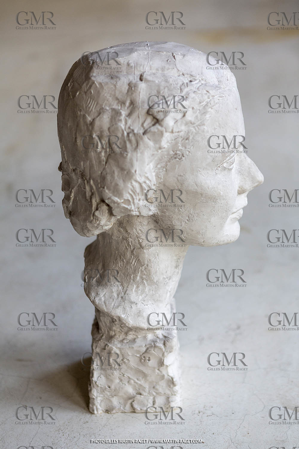 20 07 2020, St Rémy de Provence (FRA,13), Oeuvre de Germaine Richier, Buste n° 15 1933 ou 1934, plâtre de tirage, collection particulière