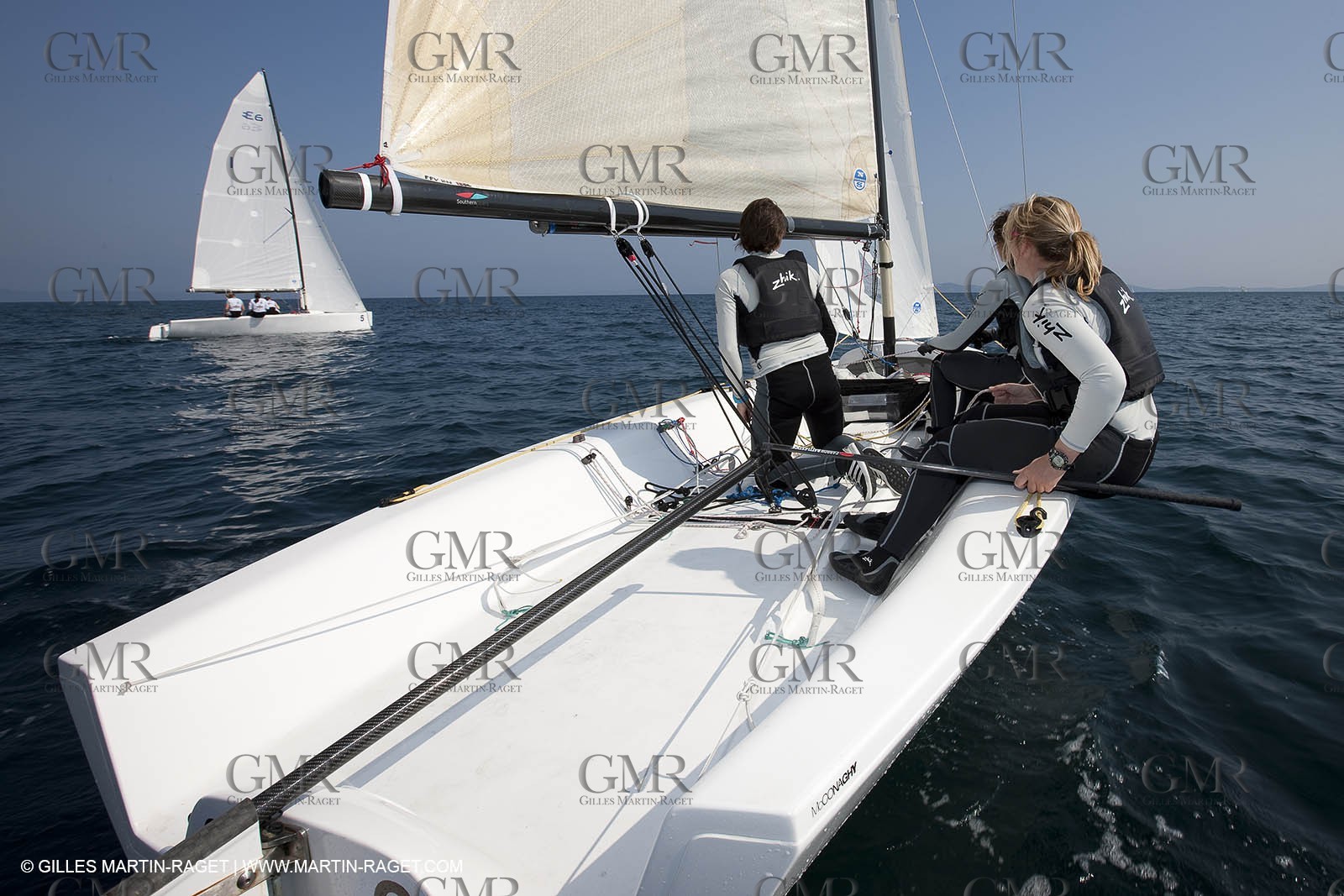 20 04 2010 - Hyères (FRA,83) - SOF 2010 - Zhik Team - women Match Racing - Leroy Pruvot  Bertrand