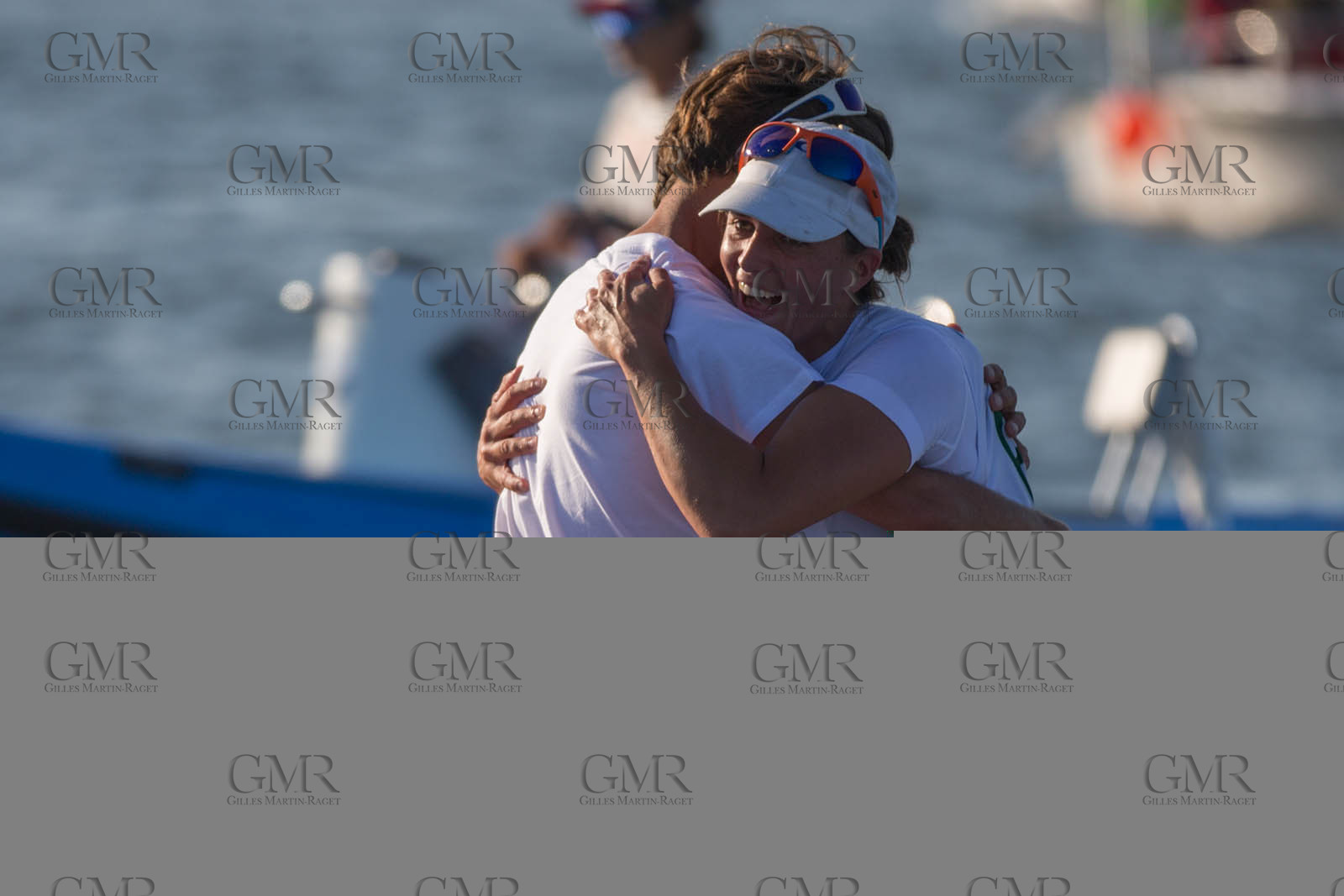 14 08 2016, Rio de Janeiro (BRA), 2016 Olympic Games, Sailing, RSX Women medal race, Charline Picon, gold medalist and her coach Cédric Leroy