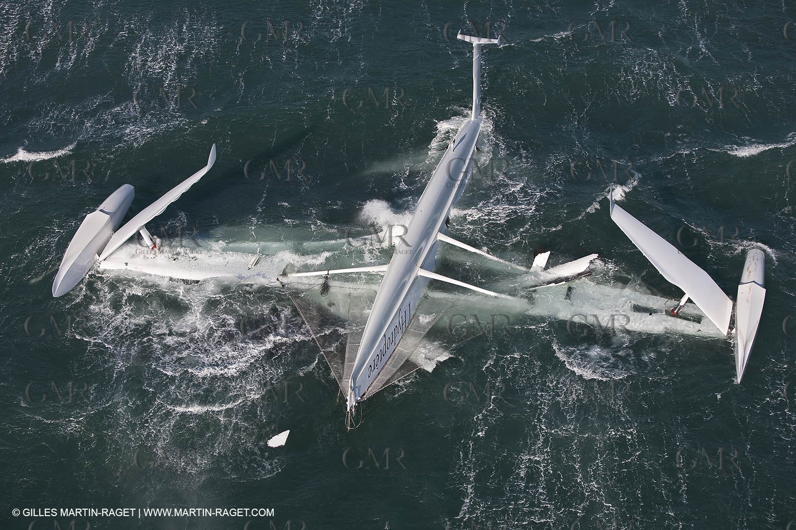 21 12 2008 - Port Saint Louis du Rhône (South of France) - The Hydroptere just after its capsize when trying to beat the overall sailing speed record