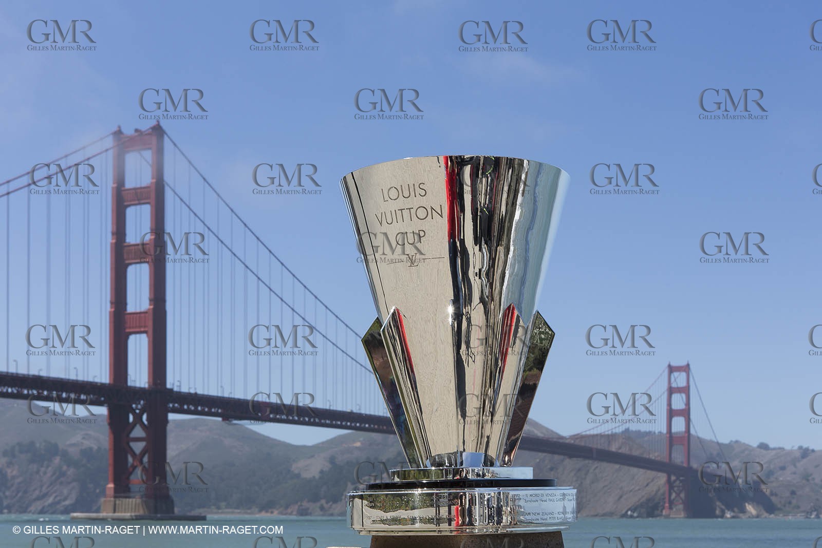 03 08 2013 - San Francisco (USA,CA) - 34th America's Cup - Louis Vuitton Cup - The Louis Vuitton Trophy at the Golden Gate Bridge