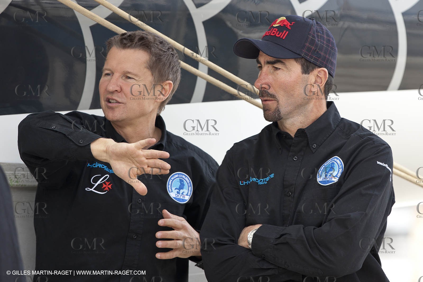 18 04 2012 - La Ciotat (FRA,13) - L'Hydroptère en préparation - Présentation du  nouvel équipage - Alain Thébault, Luc Alphand