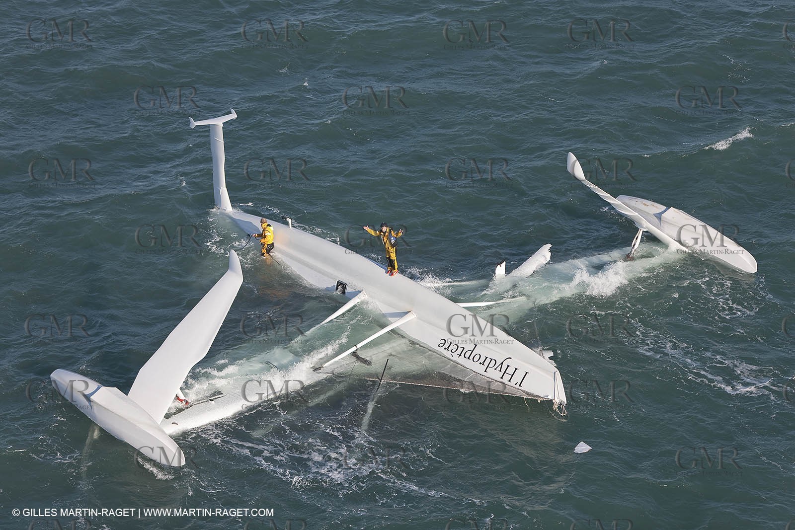21 12 2008 - Port Saint Louis du Rhône (South of France) - The Hydroptere just after its capsize when trying to beat the overall sailing speed record