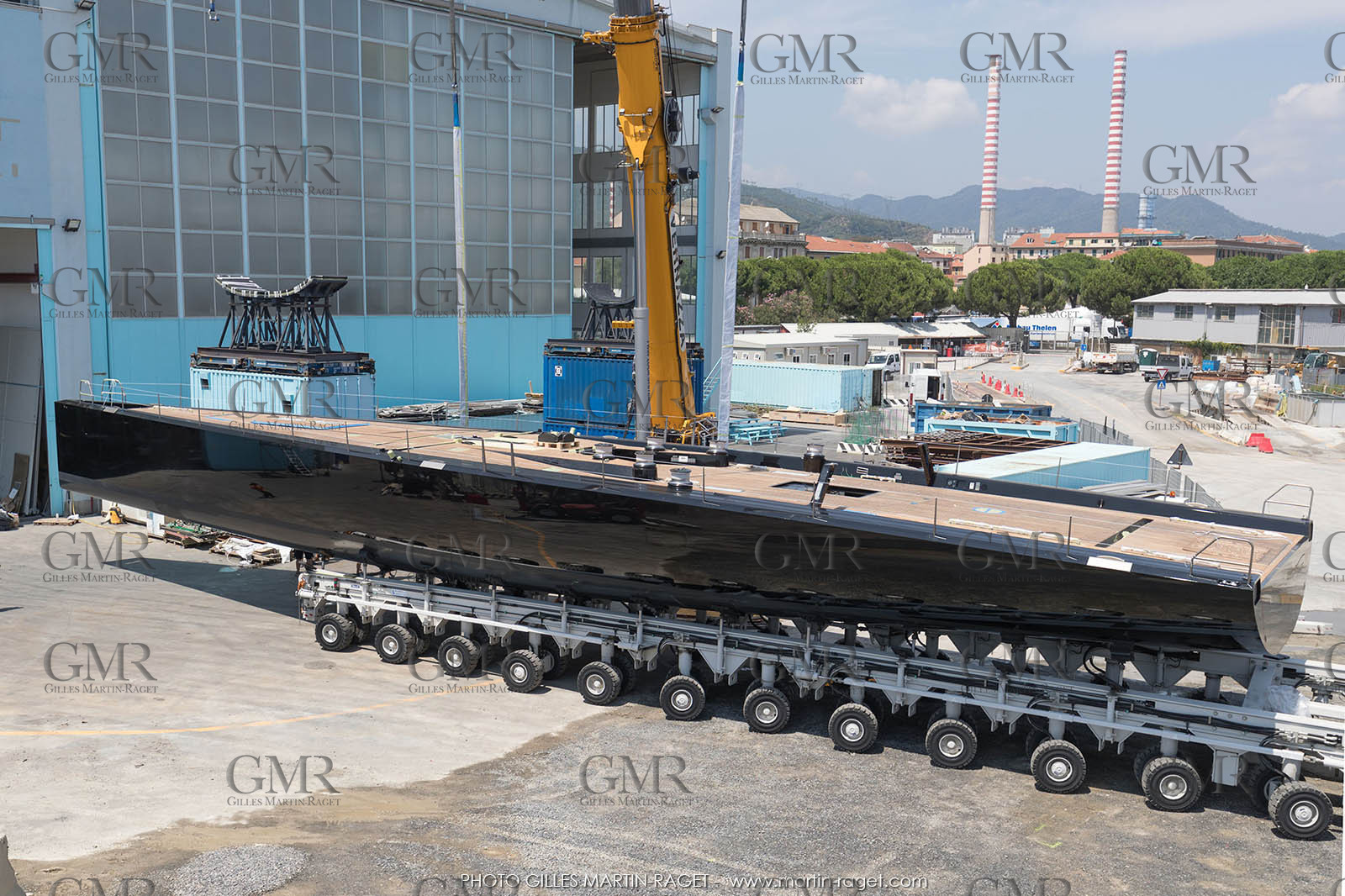 22 07 2017, Savona (ITA), Wally Cento Tango going out of the shed, Photo Gilles Martin-Raget