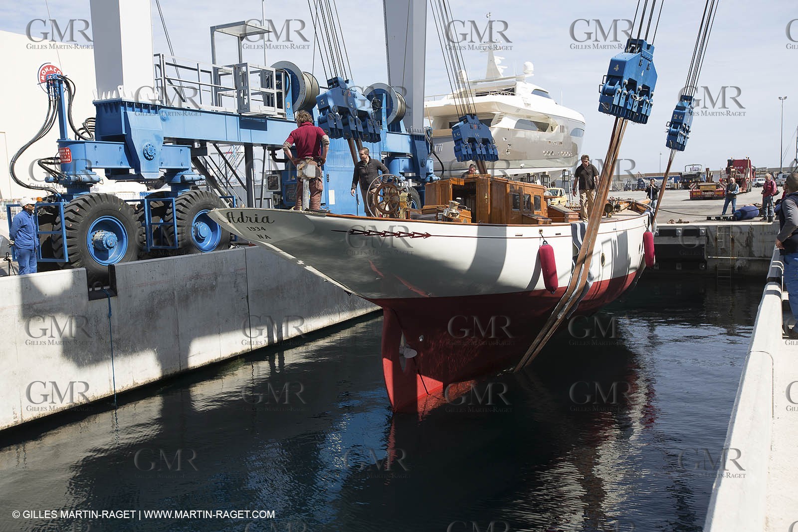 09 04 2013 - La Ciotat (FRA,13) - Charpentiers Réunis Méditerrannée boatyard - launch of Marconi ketch Adria after a 9 months refit
