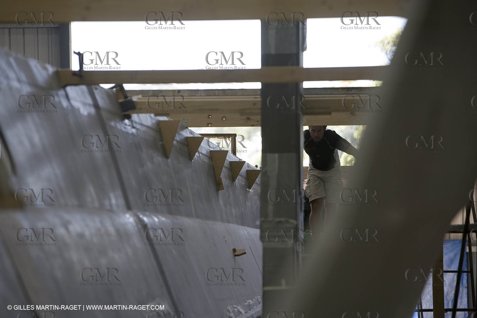 Sydney, Australia, Thomas Coville trimaran Sodebo building at Boat Speed