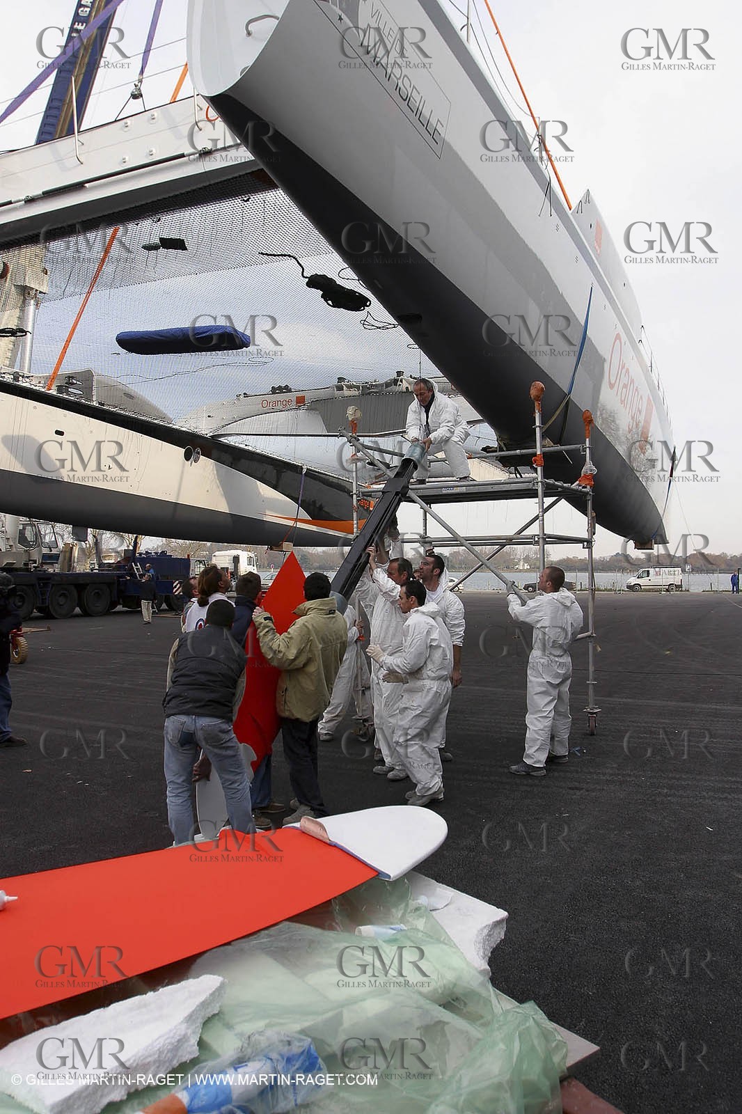 Vannes - Multiplast Boatyard - Orange II 1st going in the water