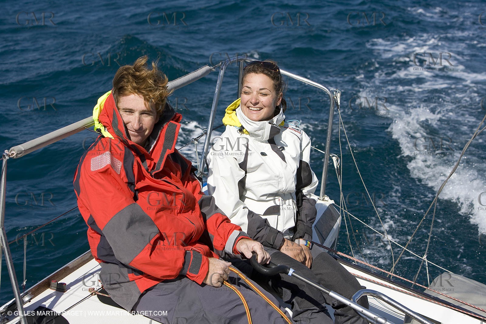 28 09 2007 - Marseille (FRA, 13) - Aigle Marine weather clothing showed in action by salors Marc Emig et Luce Molinier