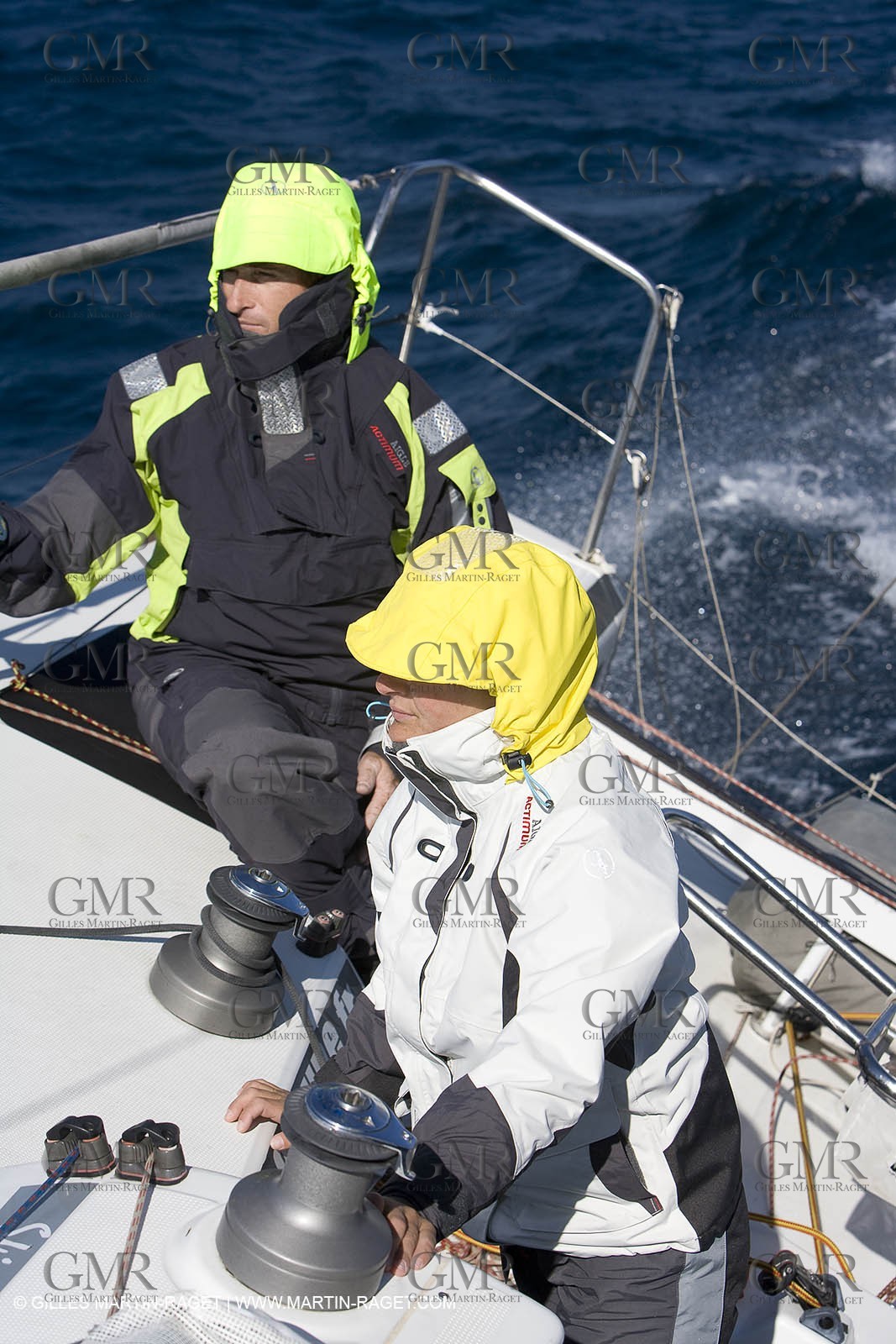 28 09 2007 - Marseille (FRA, 13) - Aigle Marine weather clothing showed in action by salors Marc Emig et Luce Molinier