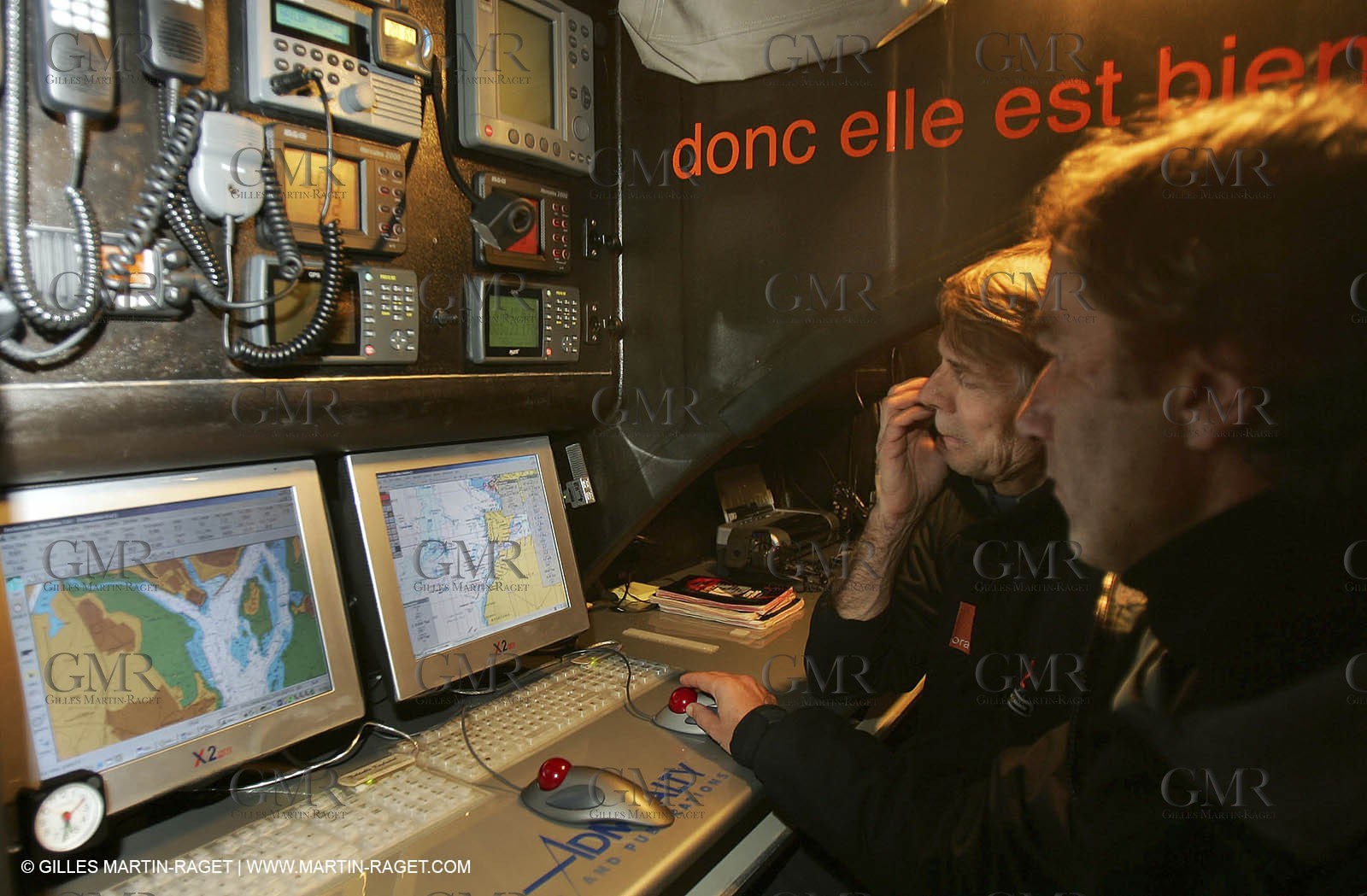 Orange II - Jules Verne Trophy - Training off Lorient - Bruno Peyron + Roger Nilson