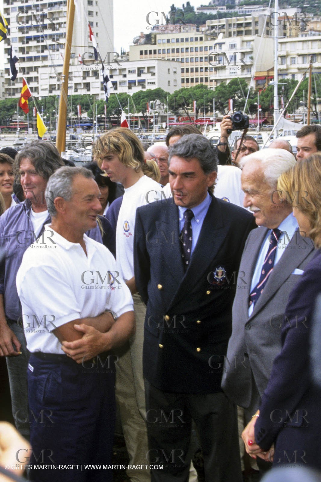 Septembre 1996 - Monaco (MON) - Monaco Classic Week - Eric Tabarly with Prince Rainier and Caroline de Monaco