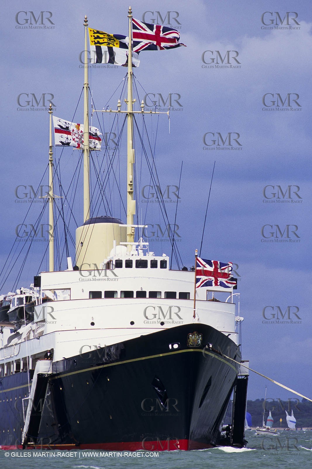 Classic motor yachts - Britannia moored in the Solent off Cowes during the Cowes Week