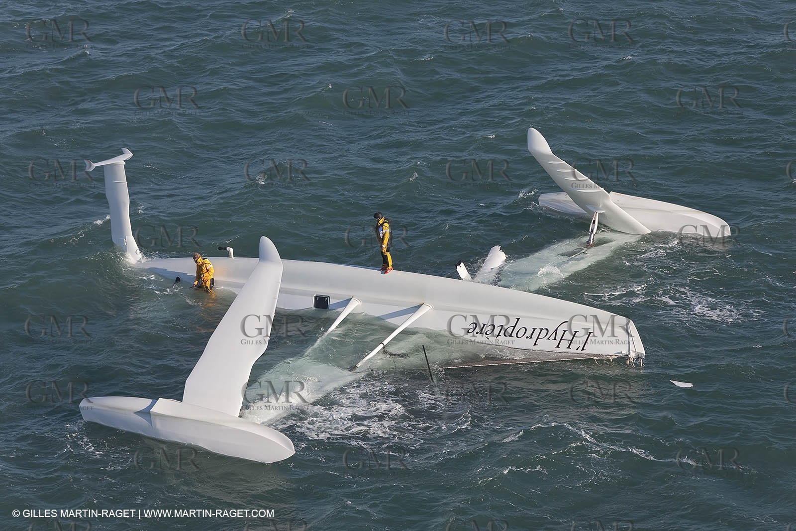 21 12 2008 - Port Saint Louis du Rhône (South of France) - The Hydroptere just after its capsize when trying to beat the overall sailing speed record