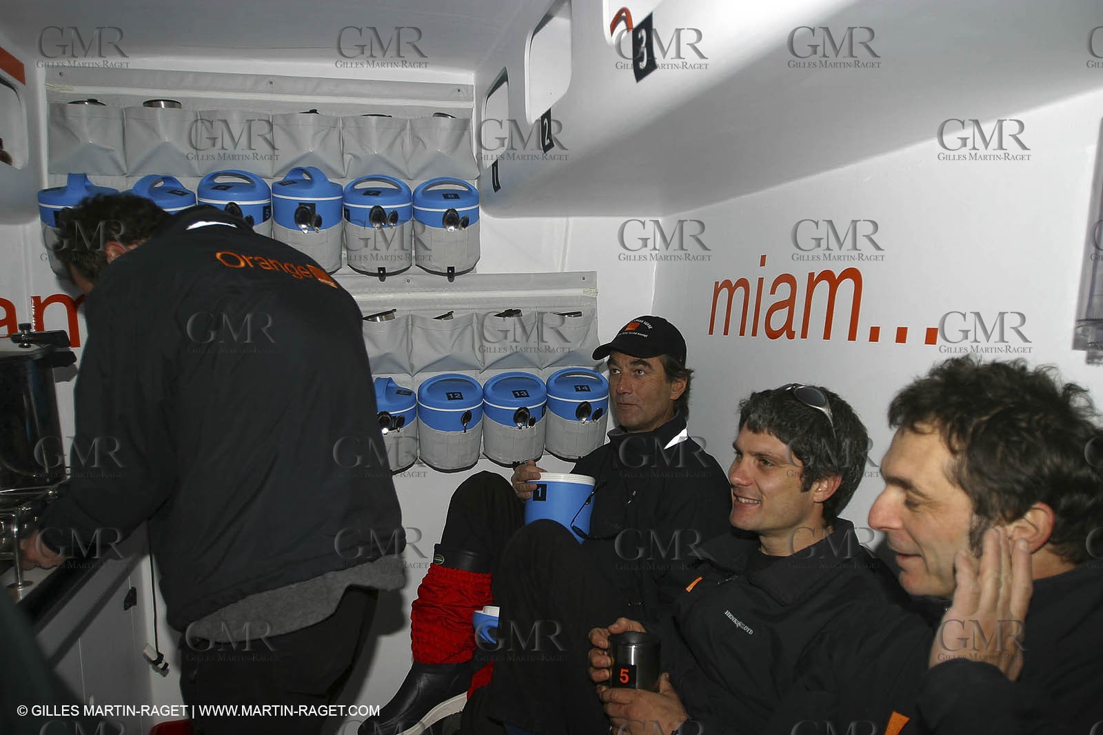 Lorient -Orange II - First sea trials - onboard - Dinner time in the starboard kitchen