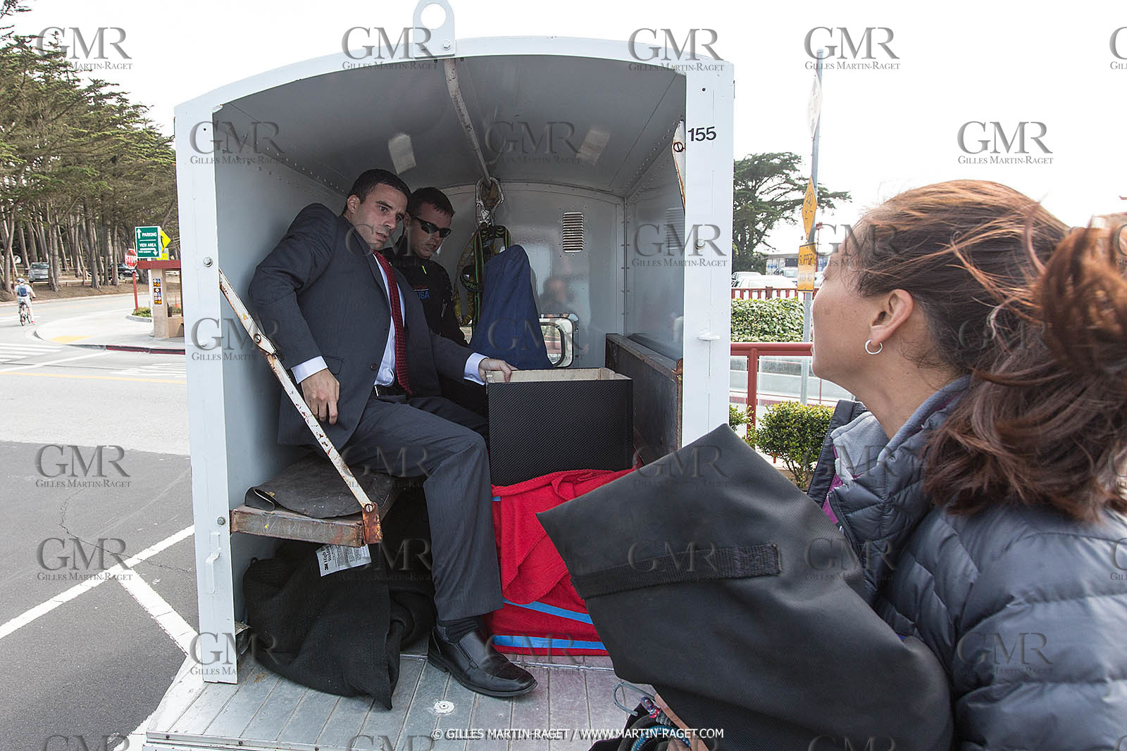 03 07 2013 - San Francisco (USA, CA) - 34th America's Cup - The America's Cup Trophy at the top of Golden Gate Bridge