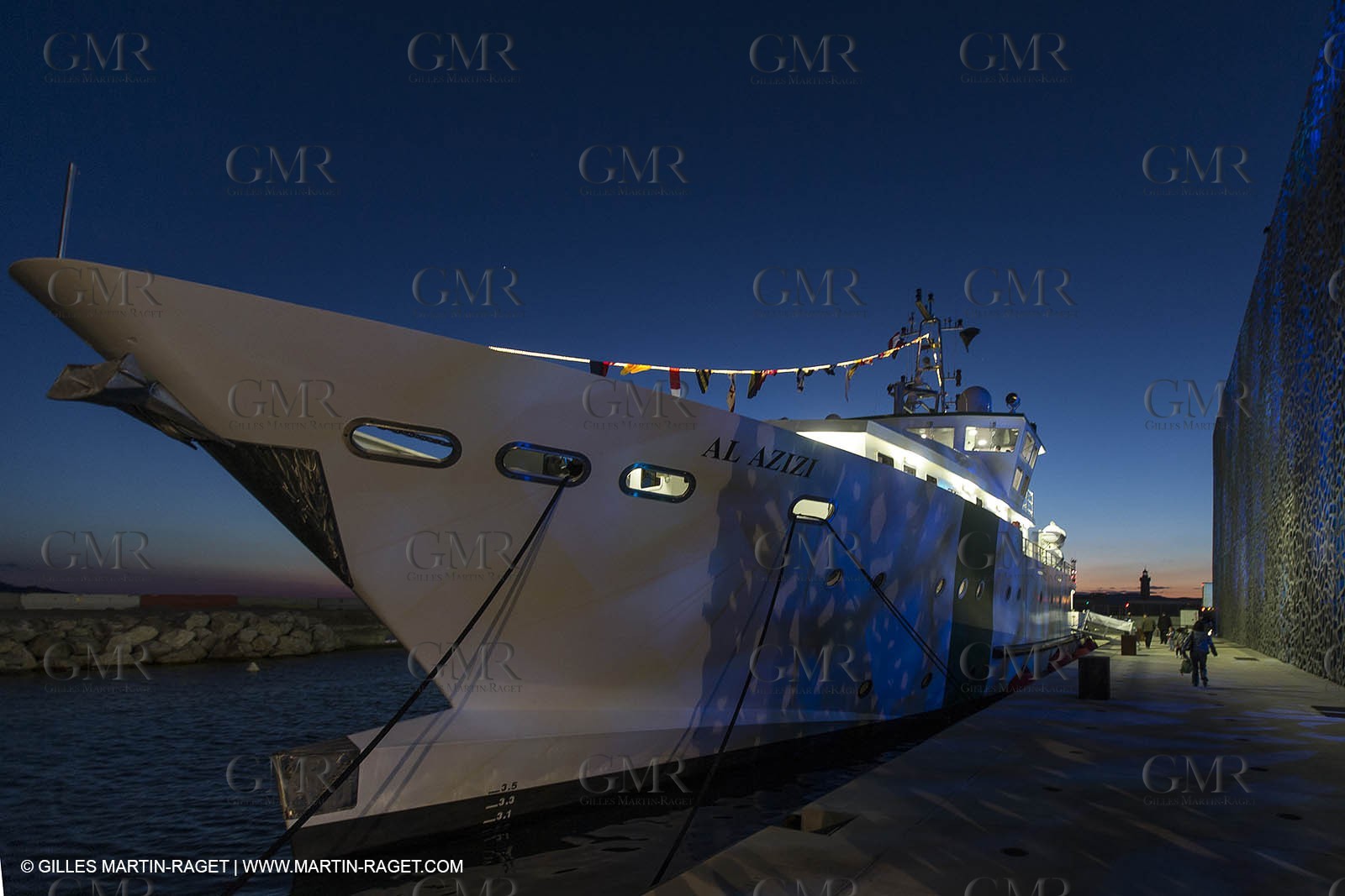 Al Azizi oficial launchat the Mucem museum - H2X boatyard - Oceanographic research ship - Marseille (FRA,13) - 27 05 2014
