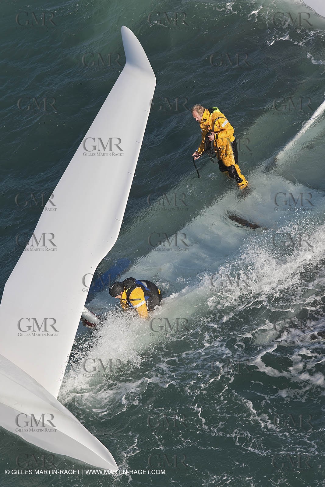 21 12 2008 - Port Saint Louis du Rhône (South of France) - The Hydroptere just after its capsize when trying to beat the overall sailing speed record
