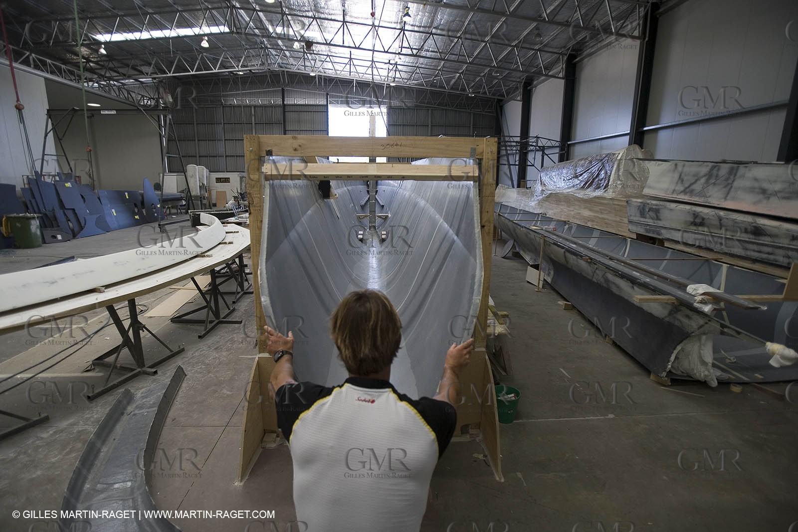 Sydney, Australia, Thomas Coville trimaran Sodebo building at Boat Speed