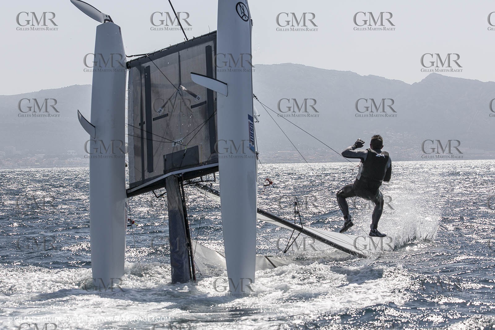 26 03 2013 - Marseille (FRA,13) - Ingrid Petitjean et Olivier backes training on their Nacra 17 in breezy conditions
