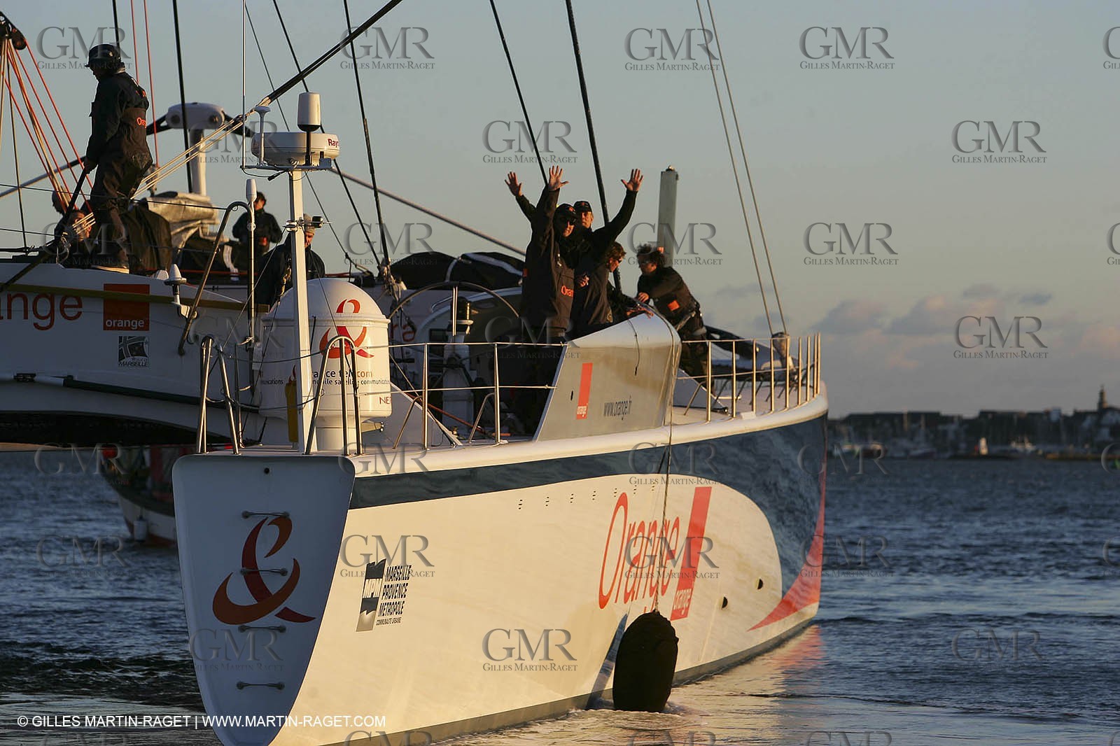Orange II-2005 Jules Verne Trophy-Start from Lorient-Good Bye-Orange II leaving Lorient