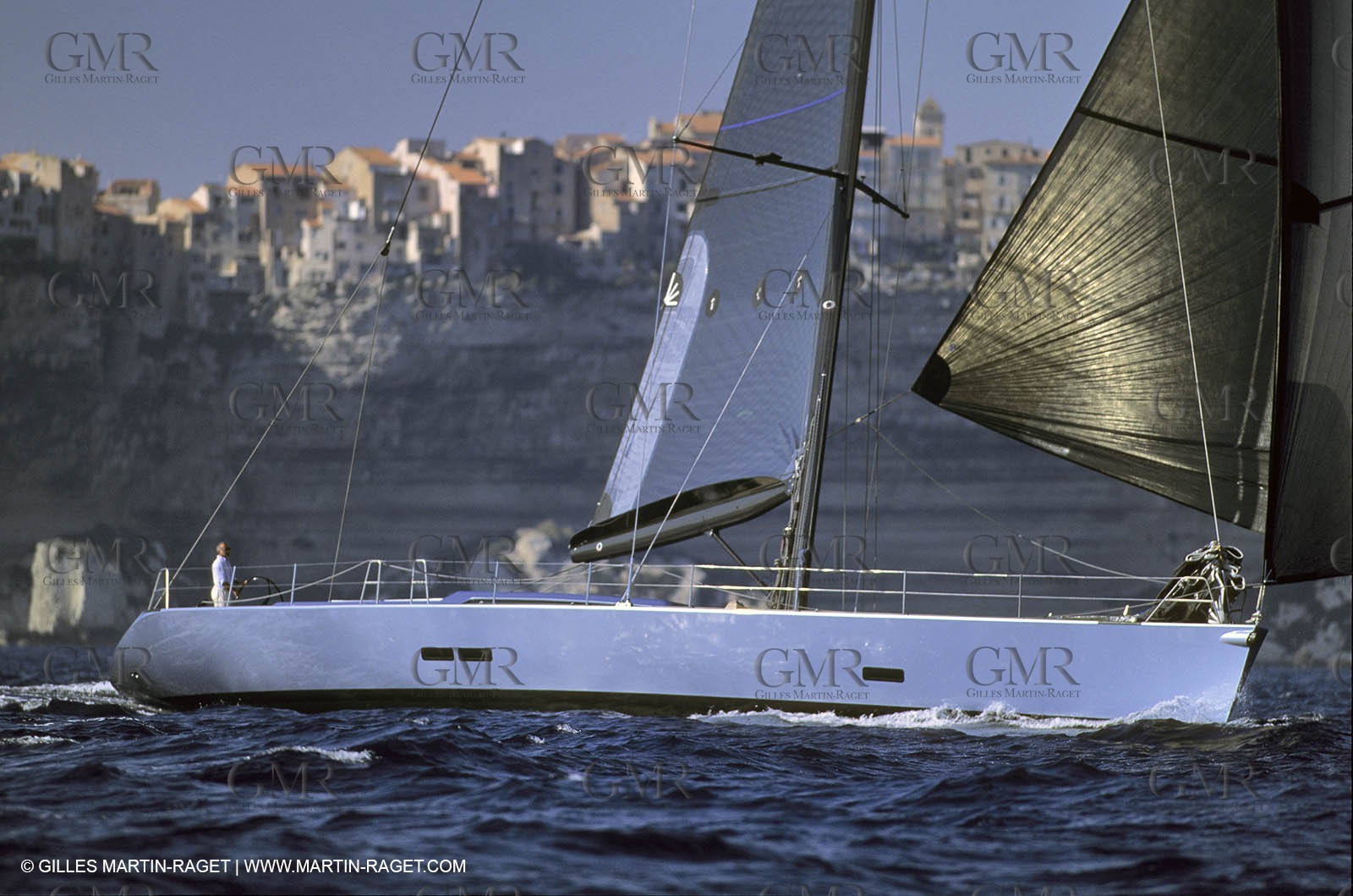 Carerra Wally yacht sailing in Bouches de Bonifaccio (Corsica)