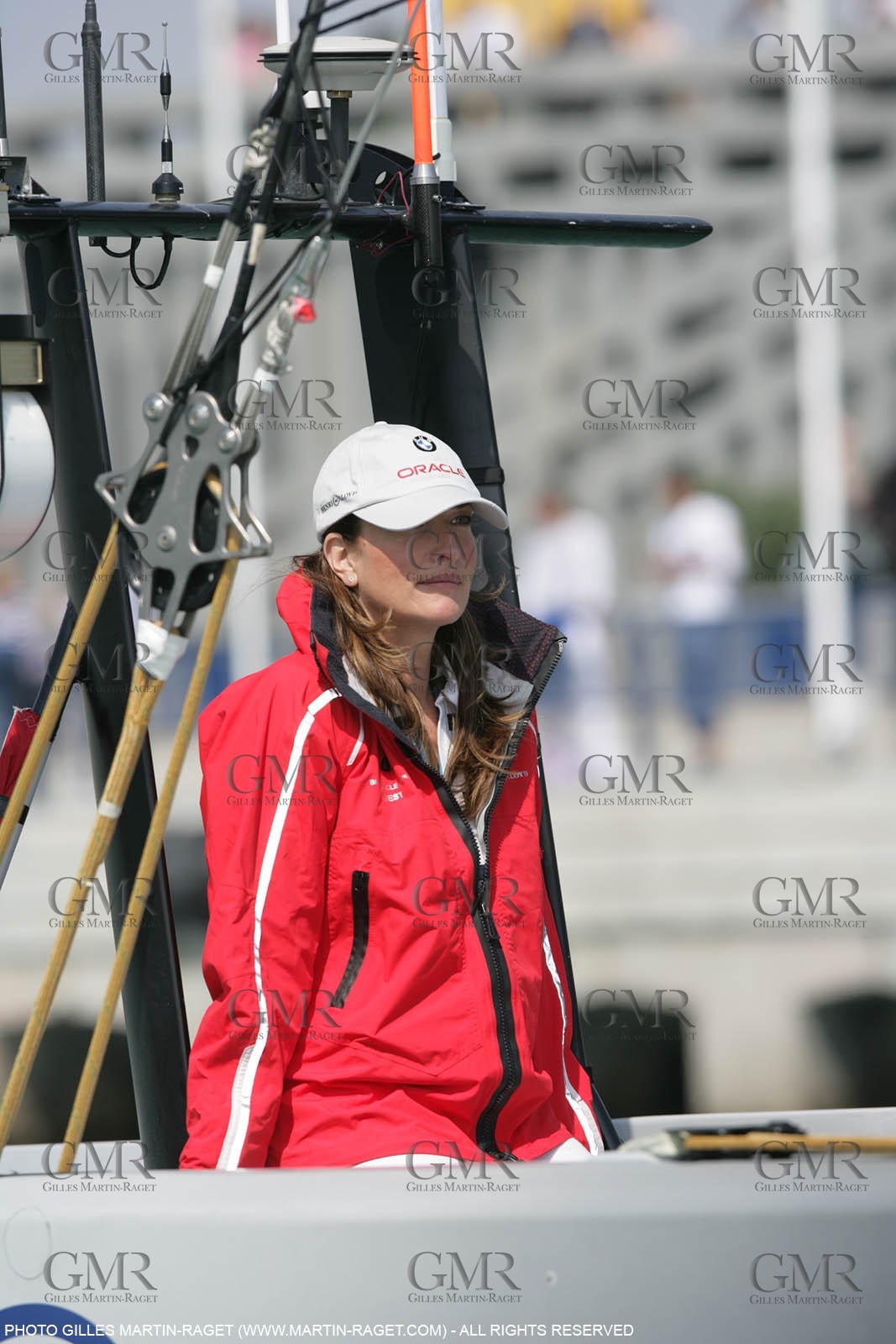 16 03 2007-Valencia (Spain)- 32nd America's Cup - Louis Vuitton Cup - RR1 - Day 1 - BMW ORACLE Racing - Top Model Tatiana Patitz 18th man onboard USA 98 for inaugural Louis Vuitton Cup race Vs UI Team Germany